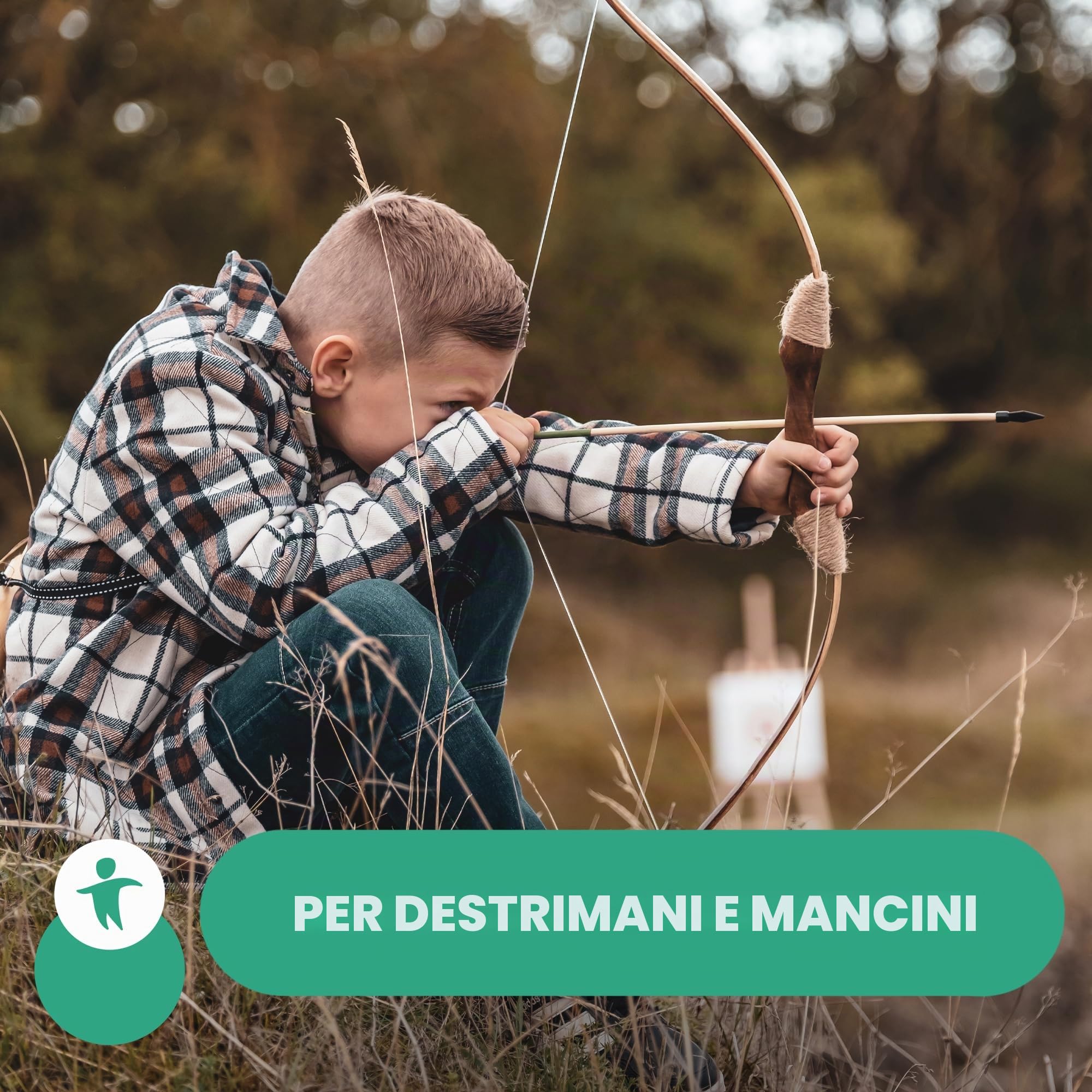 Set di Arco e Frecce in Legno per Bambini con 12 Frecce, Faretra, Borsa per il Trasporto & 4 Bersagli | Arco per Bambini per Tiro con l'Arco, Regali per Ragazzi, Attrezzatura Sportiva