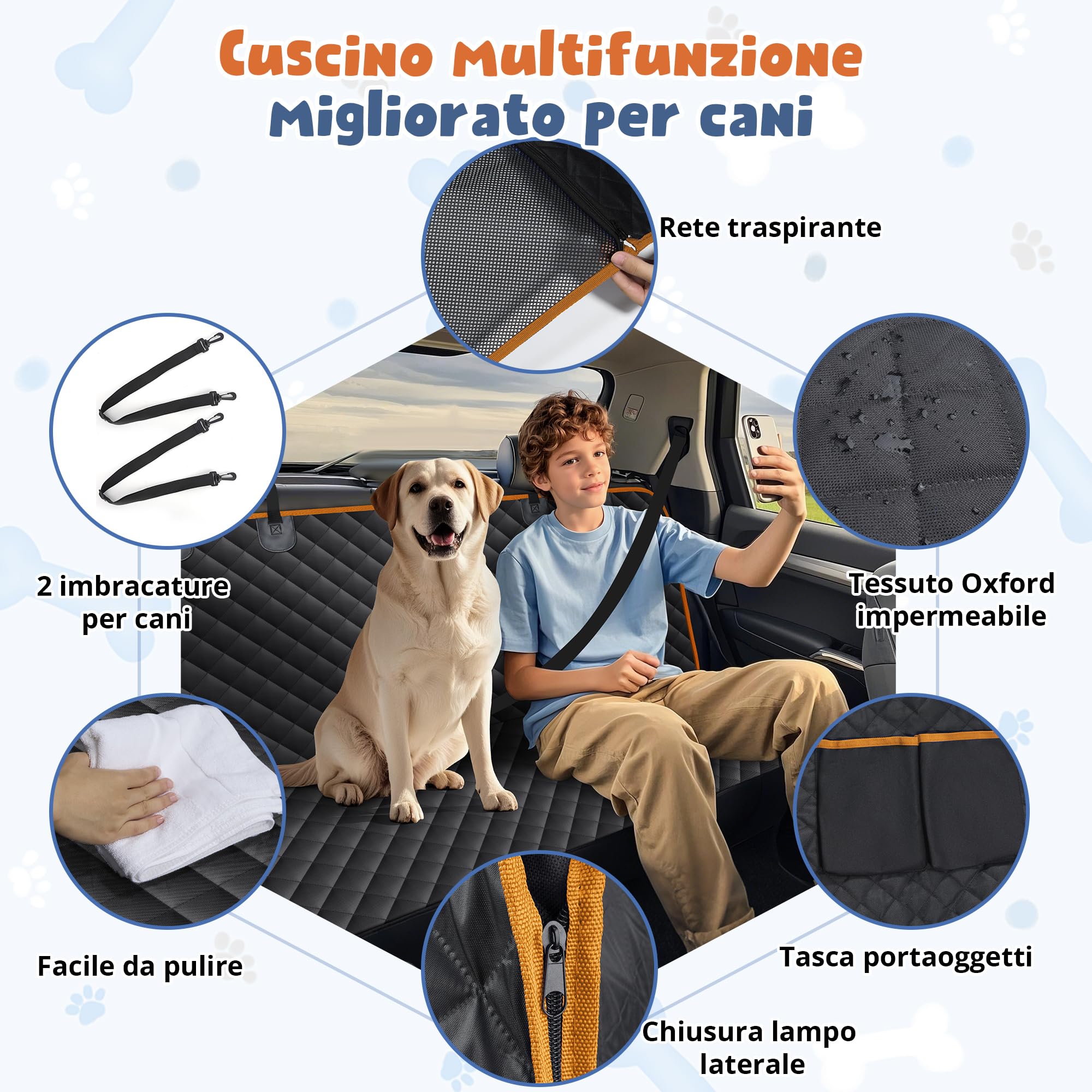 Coprisedile Auto per Cani, Coprisedile Telo Macchina per Cani con Finestra in Rete e Protezioni Laterali, Telo Cane Auto Sedili Posteriori, Facile da Pulire, Sicurezza e Comfort per il Vostro