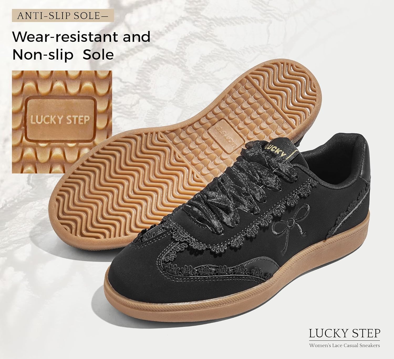 LUCKY STEP Women’s Lace Detail Casual Sneakers Organza Ribbon Lace-Up Fashion Vintage Gum Sole Trendy Cute Shoes - Image 7