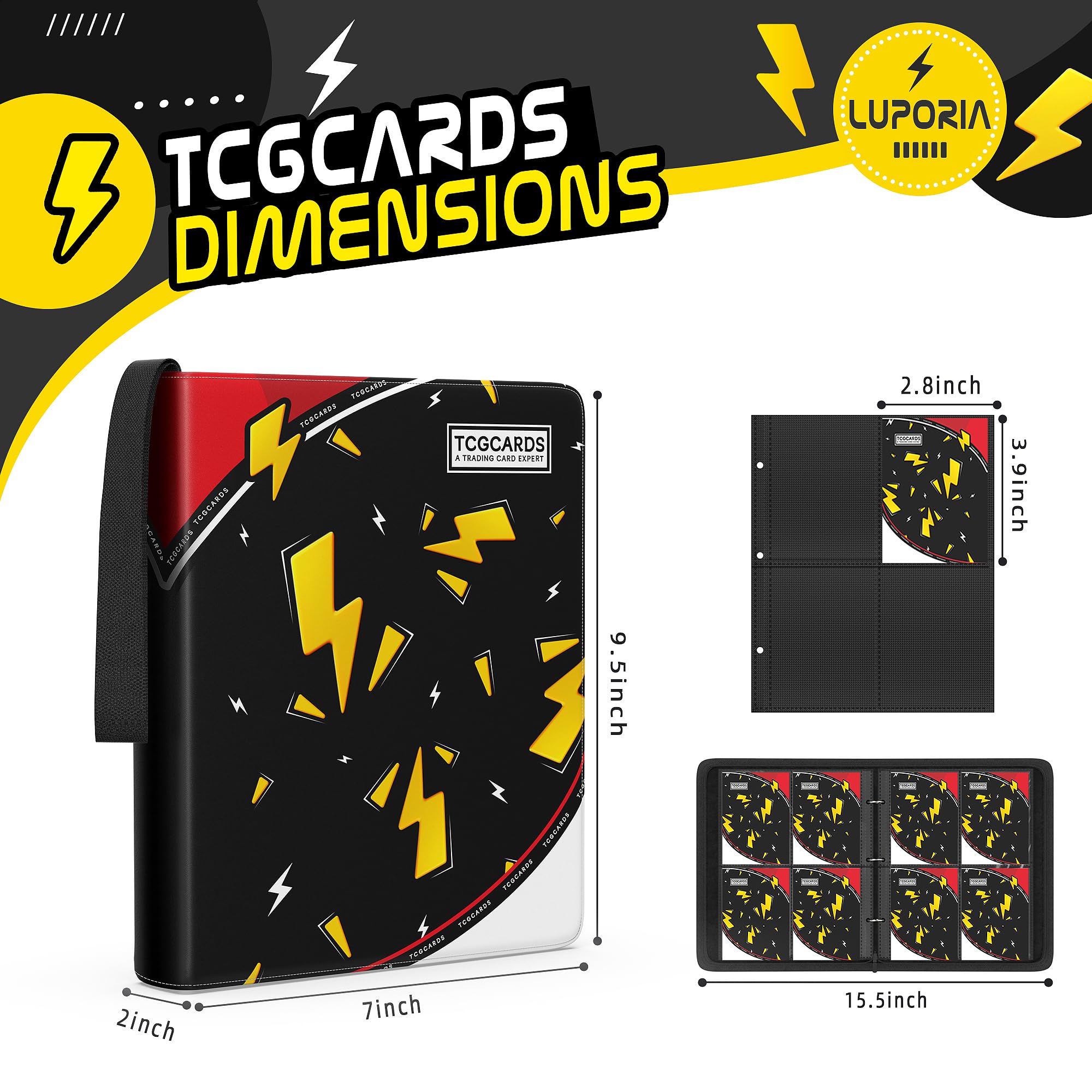 Carpeta de tarjetas coleccionables de 4 bolsillos, carpeta de colección de tarjetas de 400 bolsillos con 50 fundas extraíbles, libro de tarjetas superior impermeable de poliuretano, con cremallera de