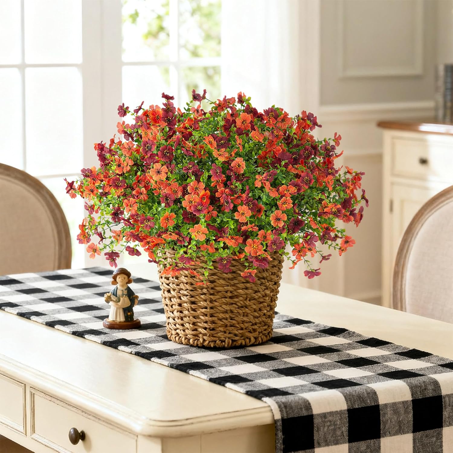 Artificial Fake Mums Fall Flowers for Outdoors Decoration,12 Bundles Faux Silk Daisy Flowers for Outdoor Planter UV Resistant Look Real for Home Front Door Porch Patio Outside Yard(Orange Brown) - Image 7