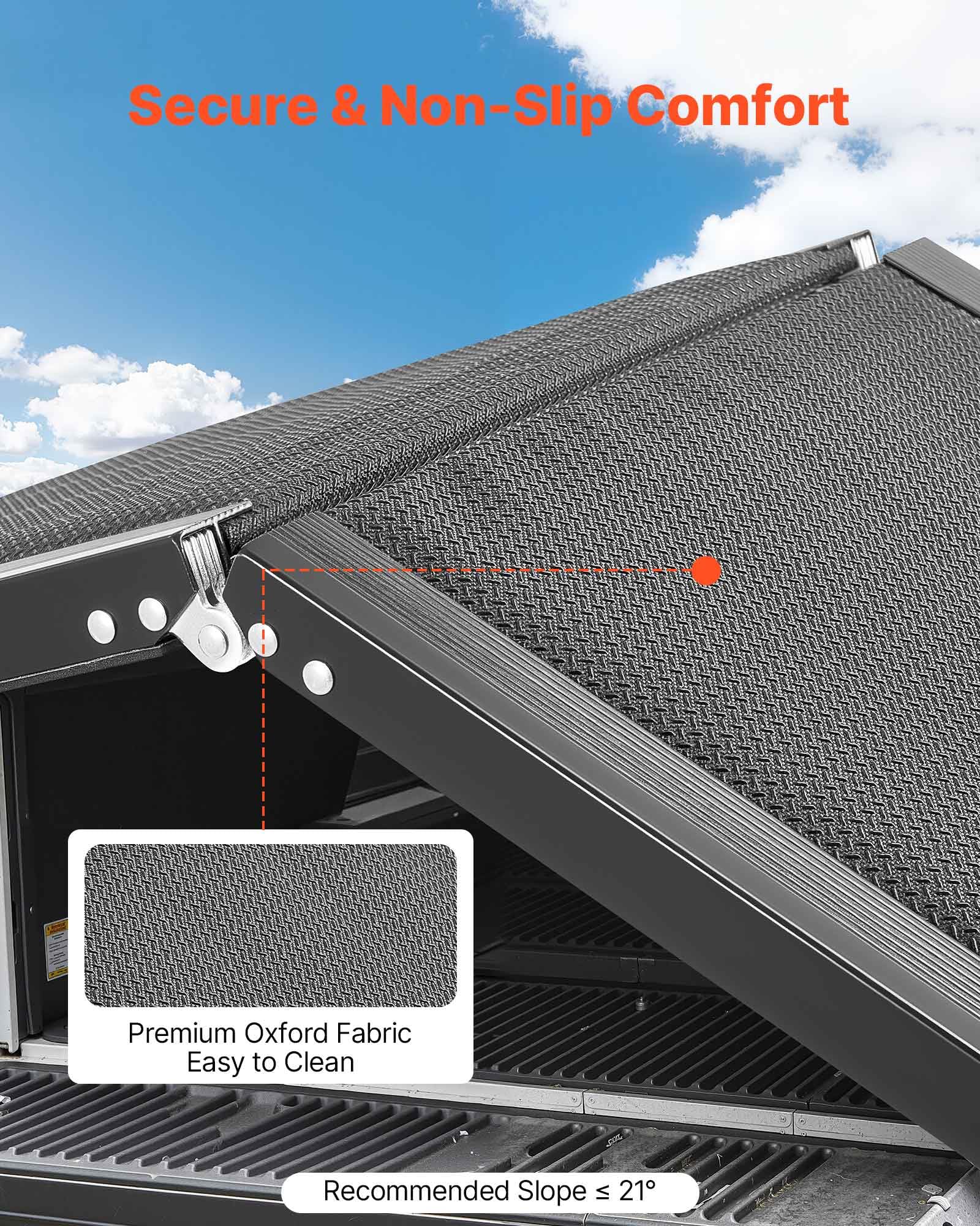 VEVOR Rampa para Perros, 180 x 50,8 cm, Plegable, para Perros Medianos y Grandes de hasta 113 kg, con Superficie de Tela Oxford Antideslizante, Portátil, para Exteriores, SUV y Camiones, Negro