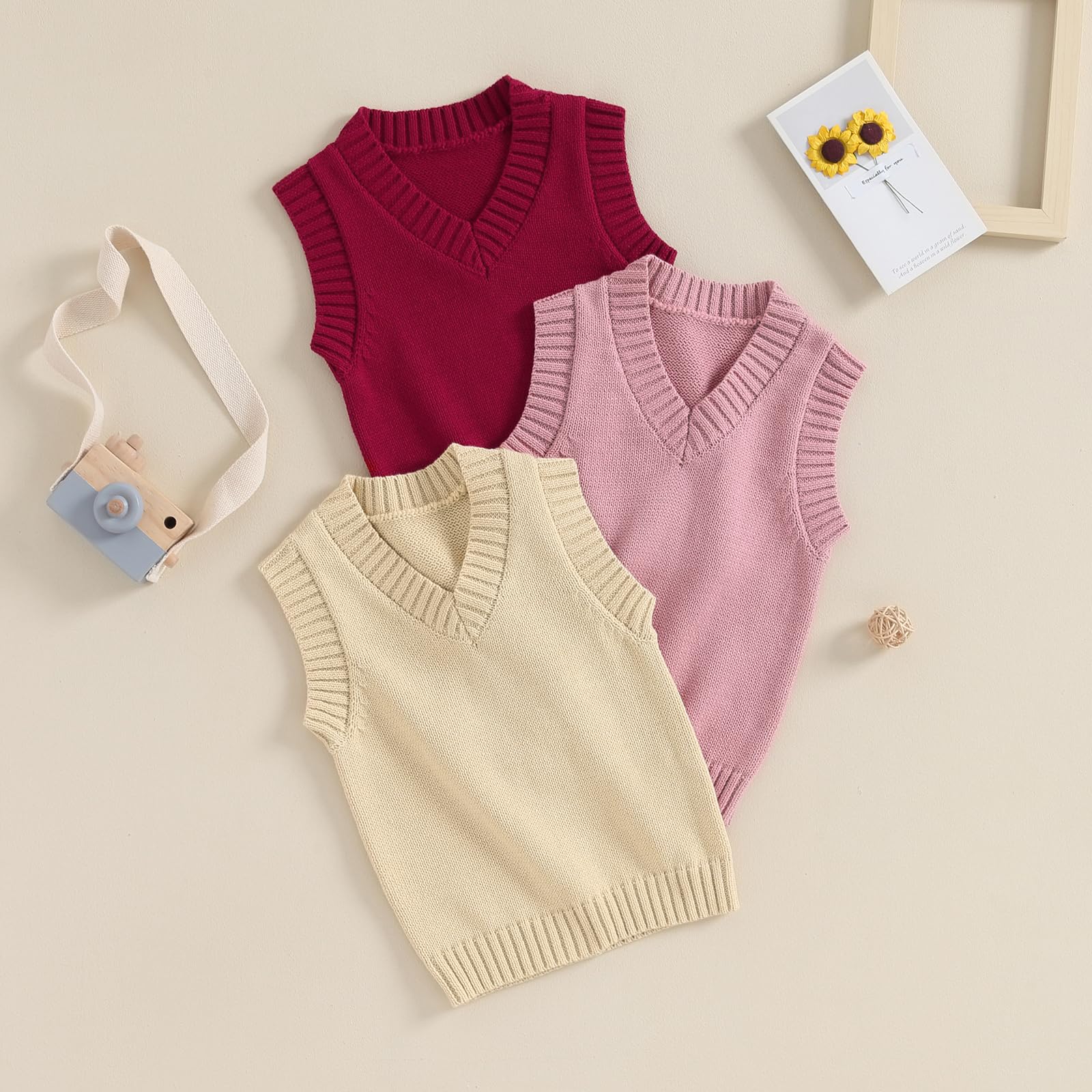 Nokpsedcb Baby Sweater Vest Toddler Boy Girl Sleeveless V-Neck Solid Knit Vest Fall Winter Clothes (US, Age, 3 Years, 4 Years, Ginger)