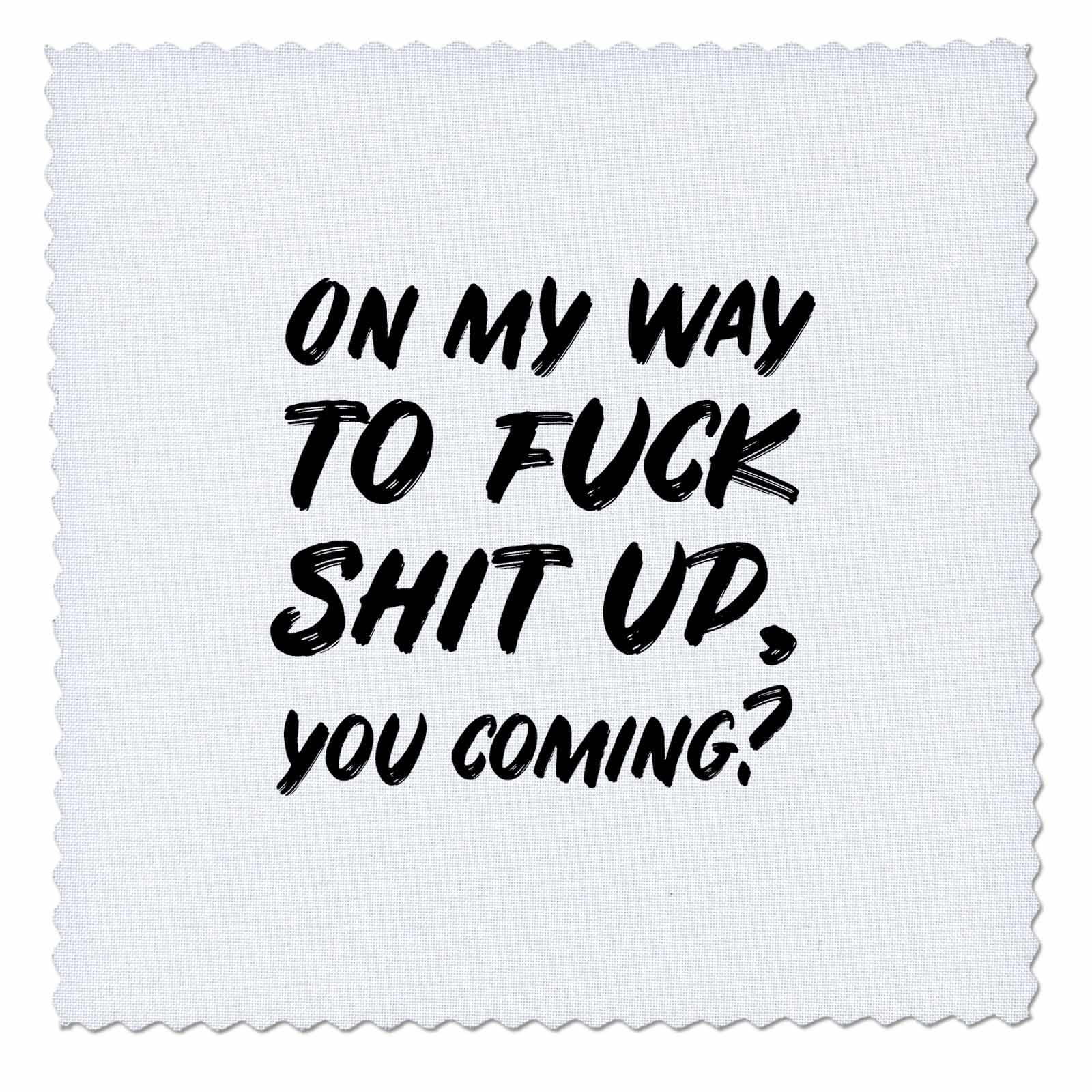 20x20 inch Quilt Square - On My Way to Fuck Shit up, You Coming. Black on White Background. Stamp City - Typography