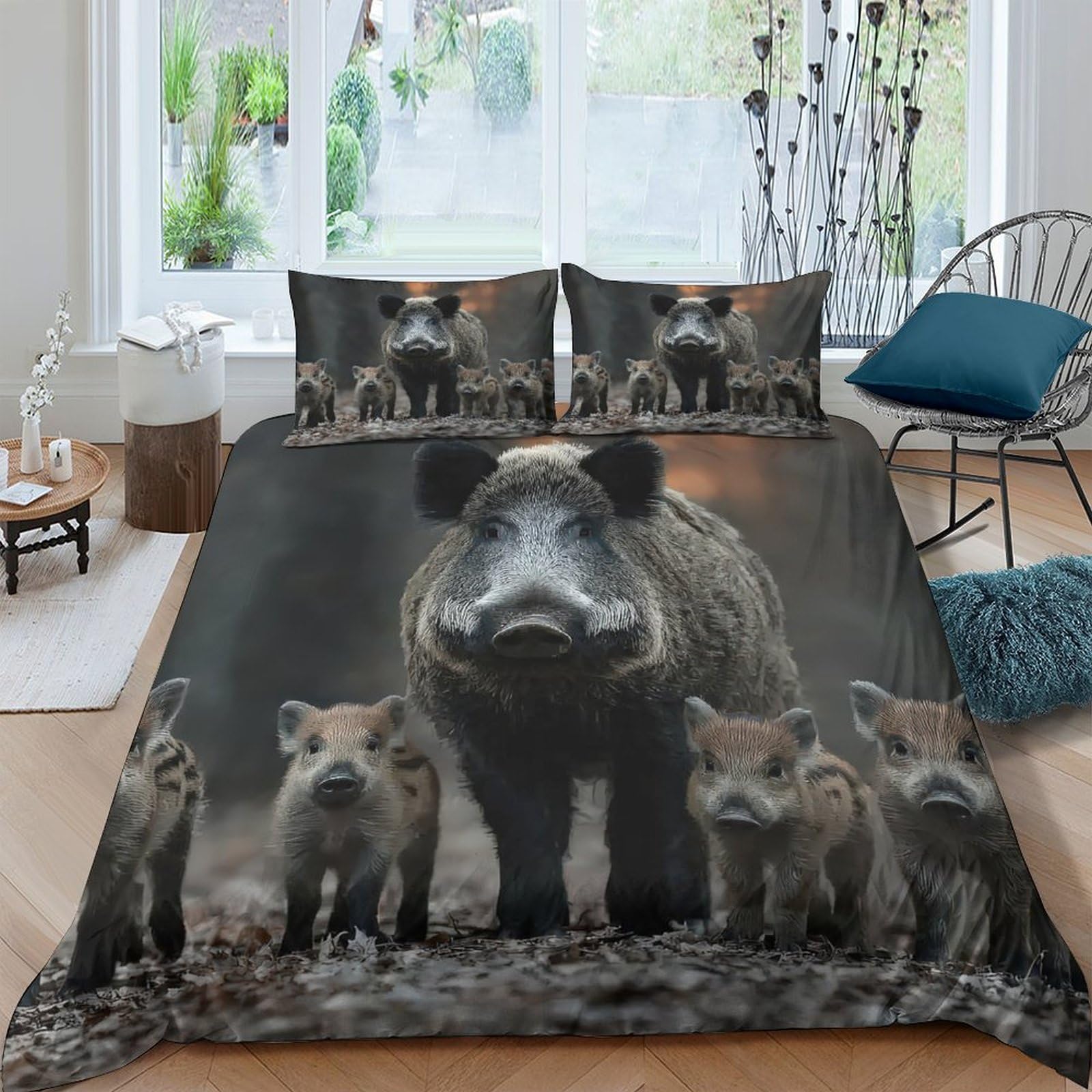 Ctjqhvkz Style-9 3D Printed Wild Boar Family Fitted Sheet Microfiber Soft Animal Forest Bed Cover Bedroom Decor Single（135X200cm）