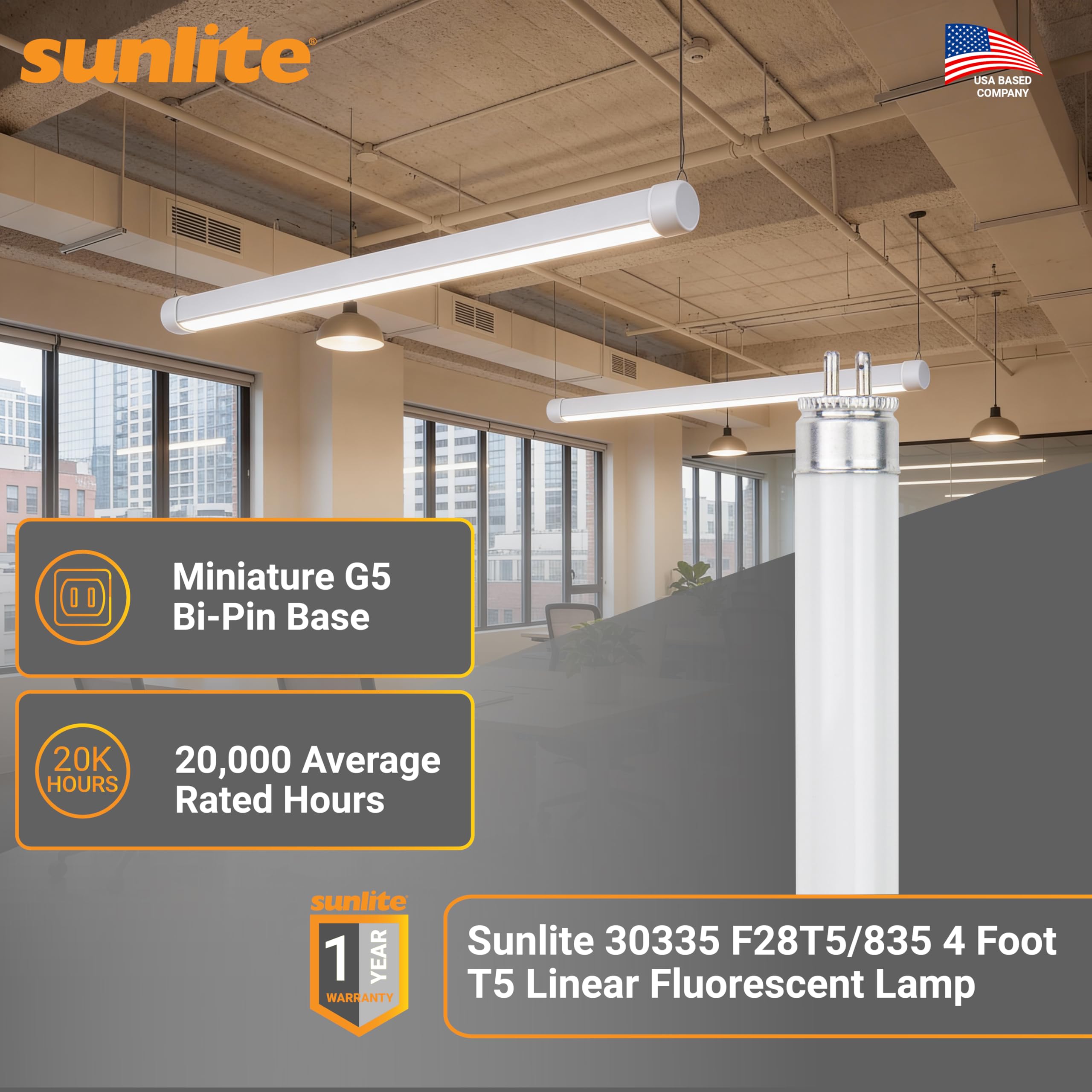 Sunlite 30335 F28T5/835 4 Foot T5 Linear Fluorescent Lamp, 28