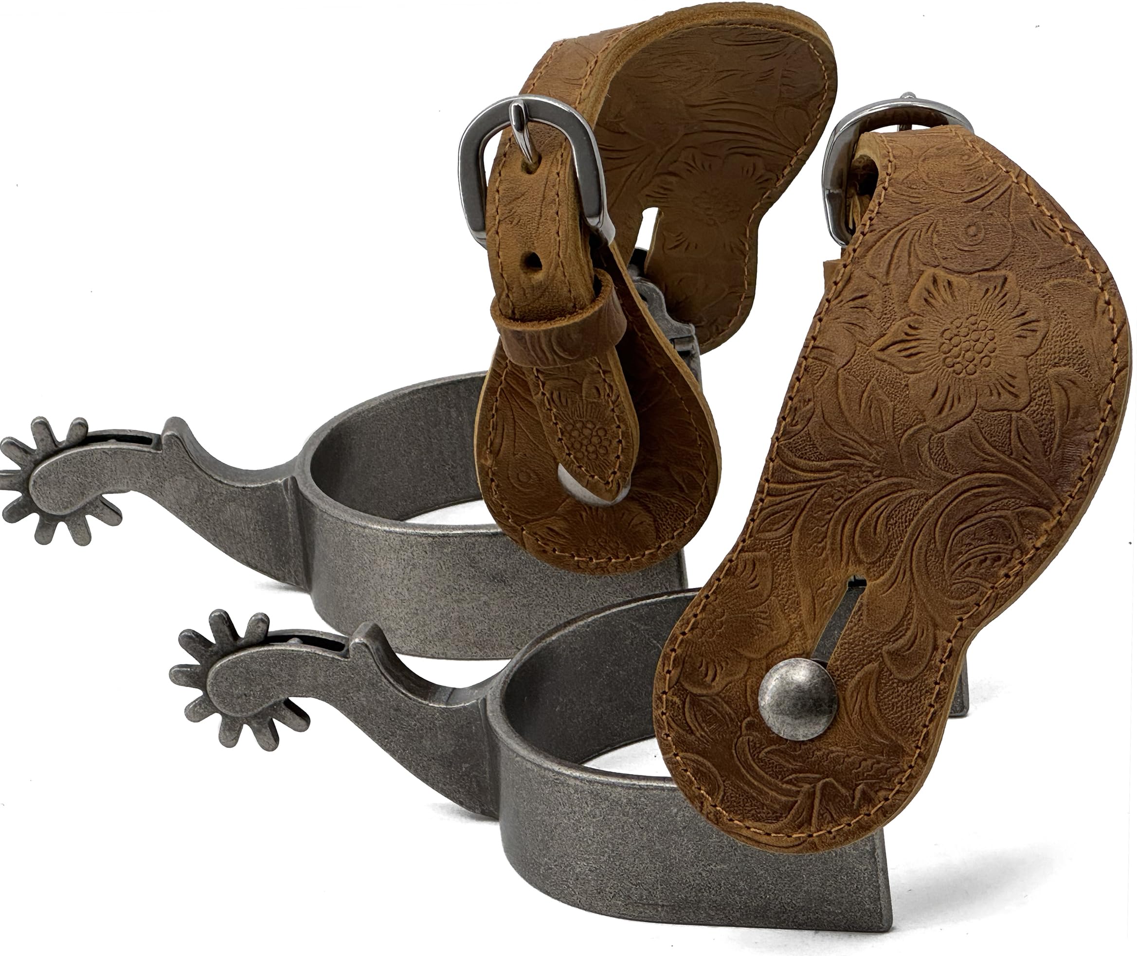 Jeereal Western-Cowboy-Sporen für Herren, mit Sporenriemen, antikes versilbertes Eisen, 2,5 cm Band, 5,4 cm Schaft