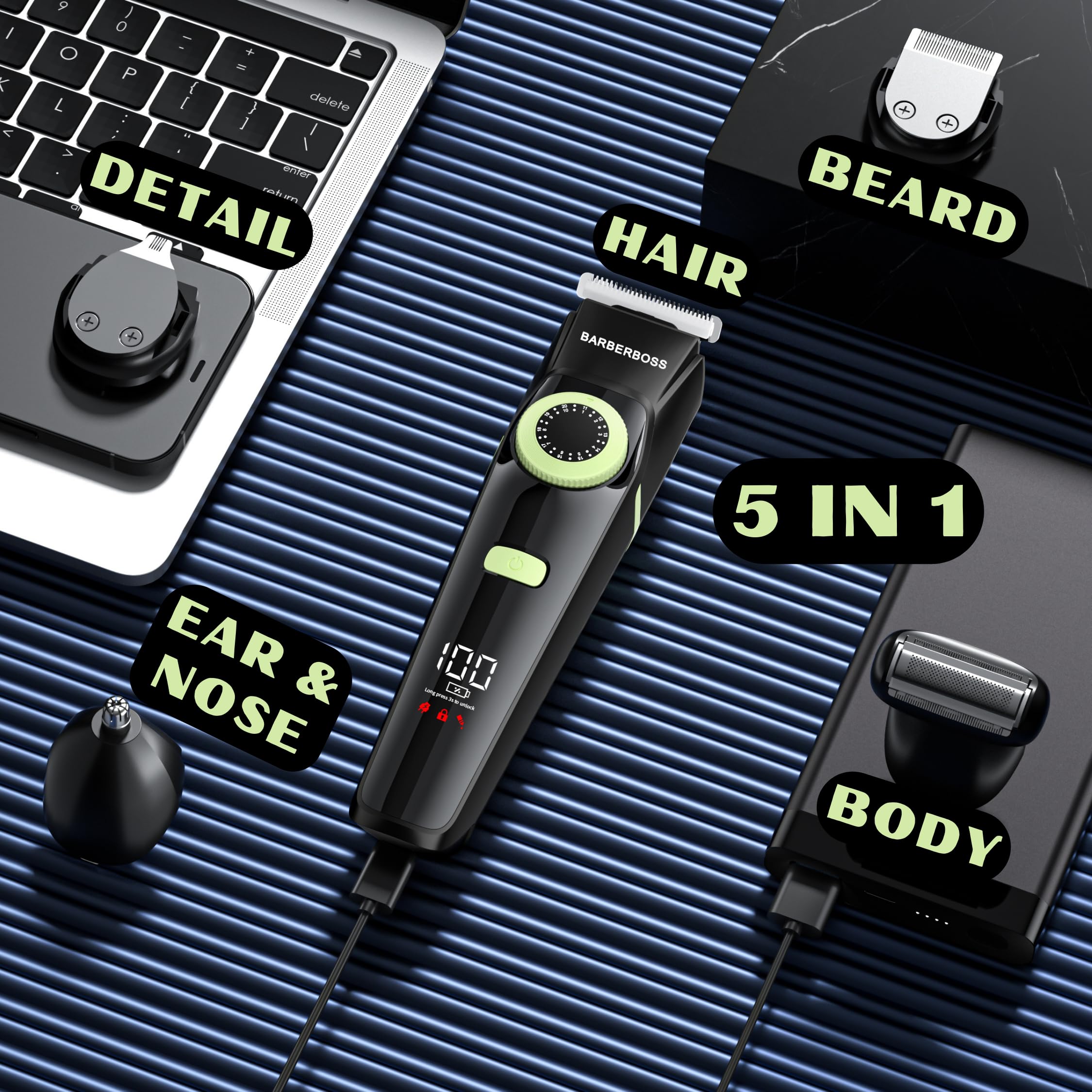 Barberboss Men's Beard Trimmer & Hair Clippers Men, Nose Trimmer Men, Men's Grooming Kits, Waterproof-QR-6090 - Image 4
