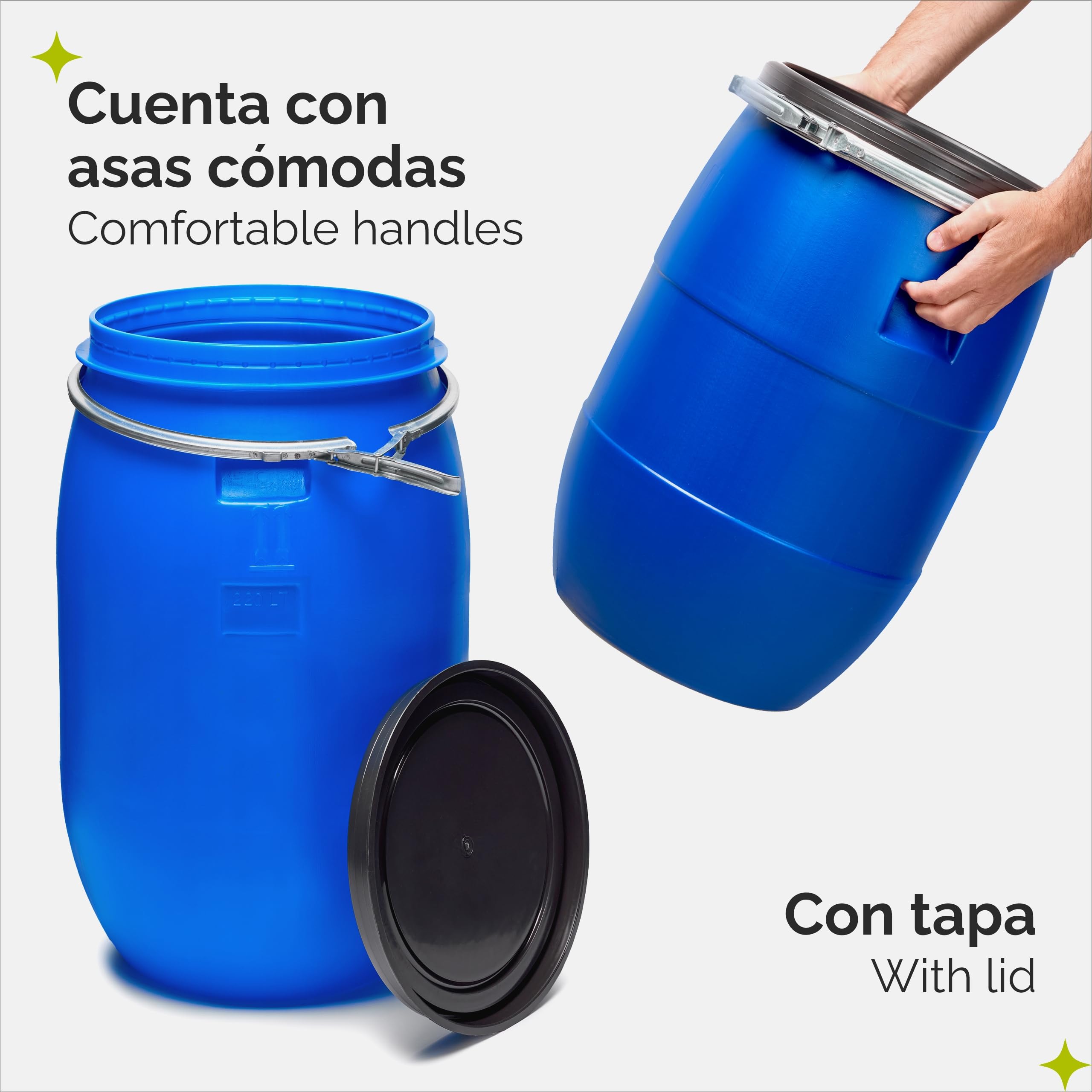 Garronda Set de 2 Piezas de 220 litros Barril alimentario, depósito de Agua, Barril de Boca Ancha en HDPE y sin BPA, tonel de jardín, contenedor de Alimentos para Animales, Universal GD-0078