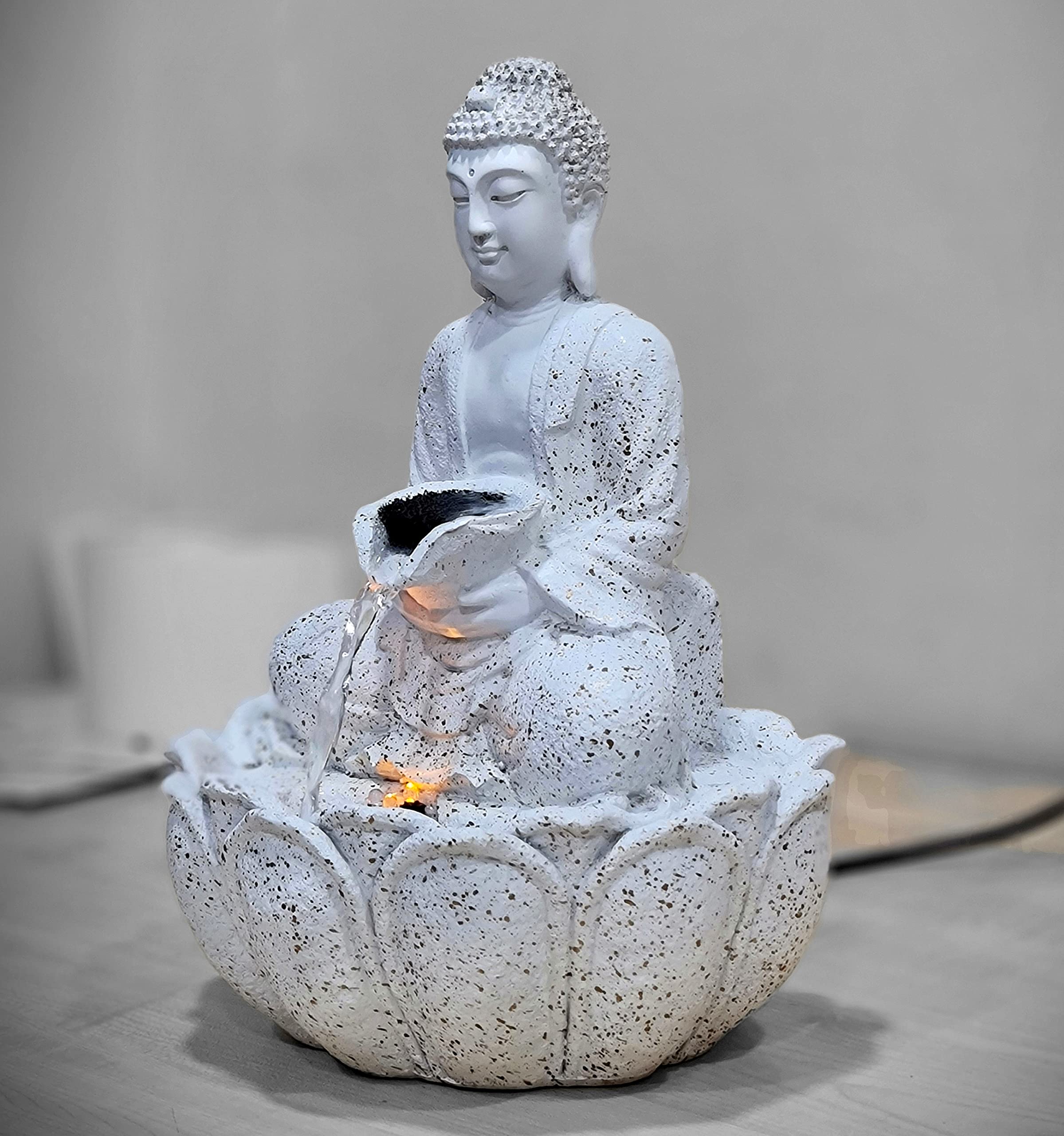 eSplanade Resin Buddha Table Top Indoor Outdoor Water Fall Fountain - 13 inches | Home Decor (White) - Image 3 thumbnail
