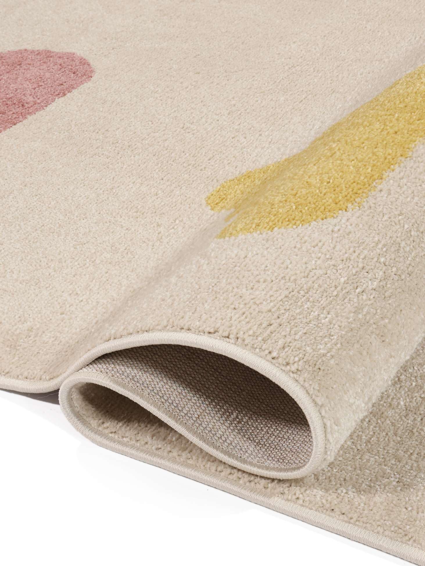 RugVista Balloon Ride, Kinderteppich, Moderne Teppiche, 140 x 200 cm, Rechteckig, Niedriger Stapel, Kinderzimmer, Nur chemische Reinigung, Ohne gefährliche Chemikalien, Beige/Rosa