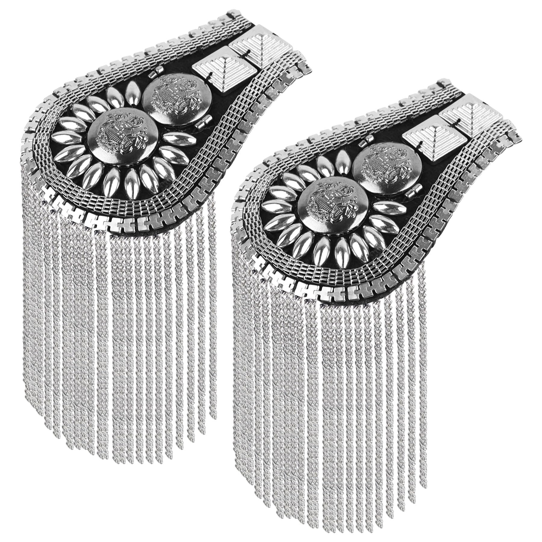 auear 1 Pair Rivet Epaulettes Shoulder Badge Chain Fringe Metal Epaulettes, Epaulettes, Blazers, Jackets, Decoration for Men and Women (Silver), Style B, Silver-picture-17
