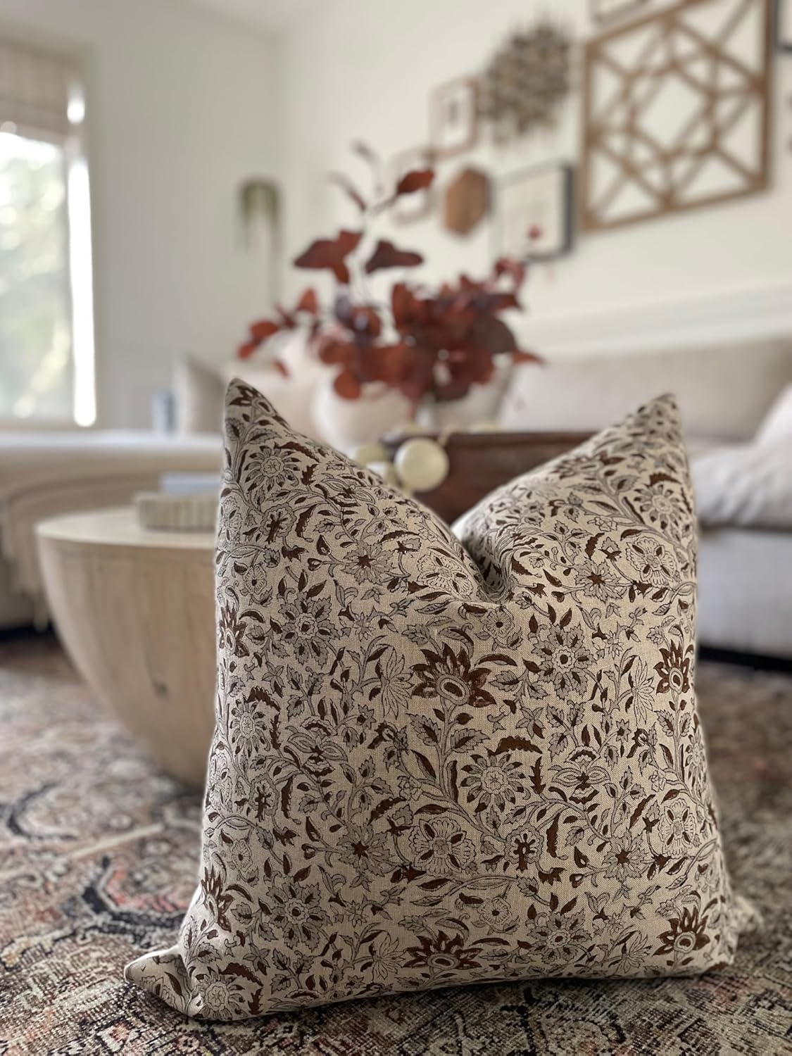Generic Canyon Theory Hand Block Print Organic Linen 20x20 Inch Throw Pillow Cover: Indoor Outdoor Sustainable Handmade Vintage Decorative Cushion Cover (Rowan)