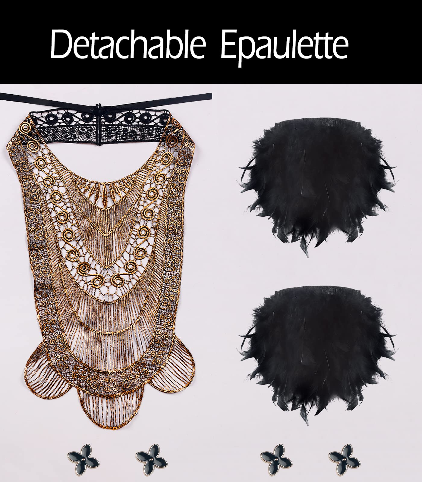 Châle épaulettes Gothique En Plumes Naturelles - Pour Halloween, Cosplay, Soirées - Réglable Et Confortable - 10