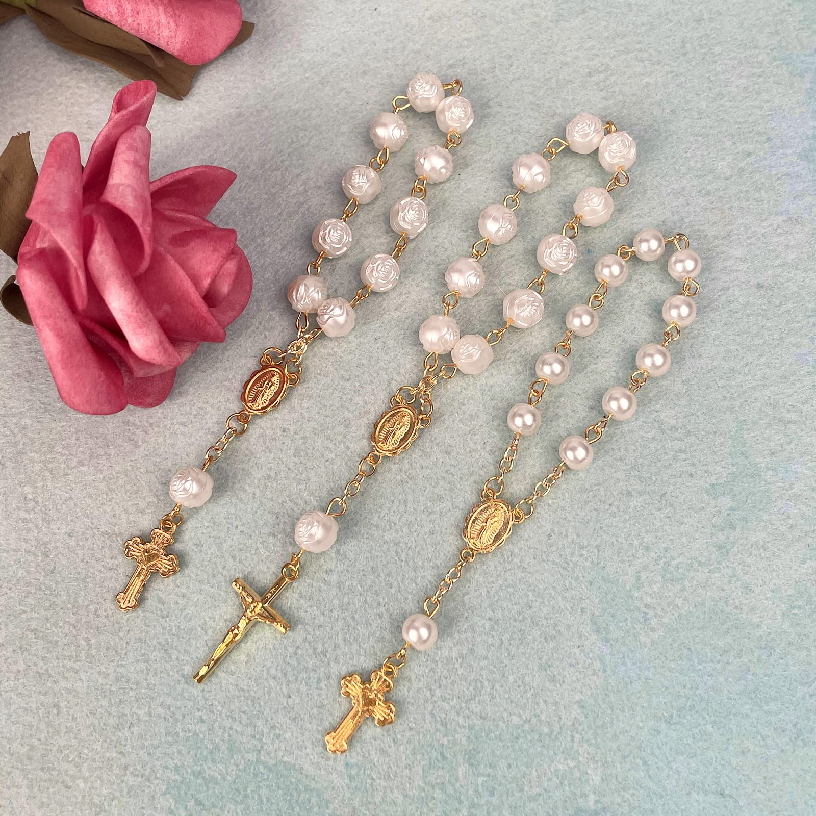 Chapelets À Doigts en Acrylique Chapelet Baptême Petit Chapelet avec Croix Faveur Fête pour Communion Baptême Fête Mariage Chapelets À Doigts Fausses Perles Catholiques Baptême Fête