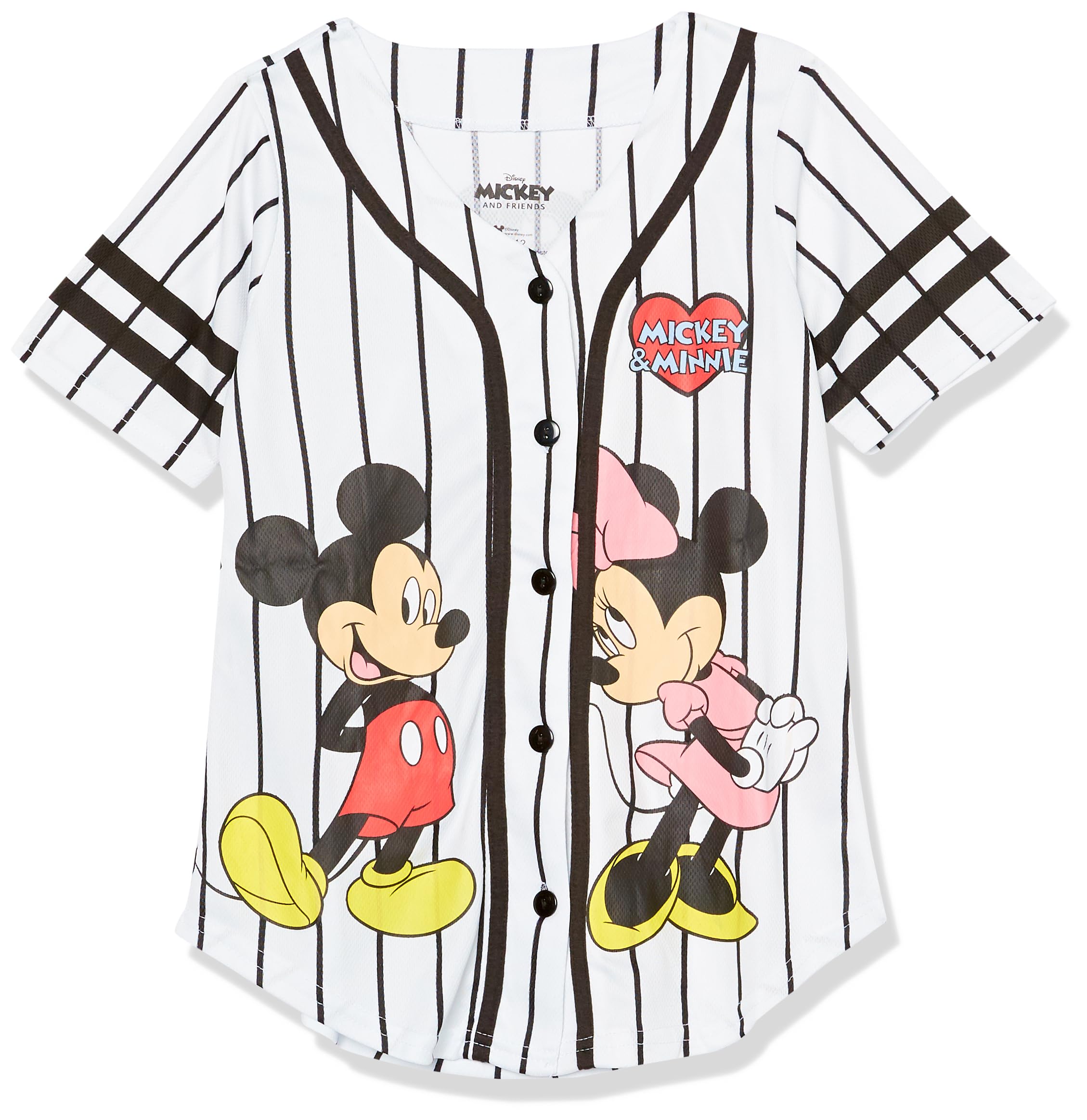 Disney Girls Mickey & Minnie Mouse Baseball Jersey Mesh Button Down Shirt