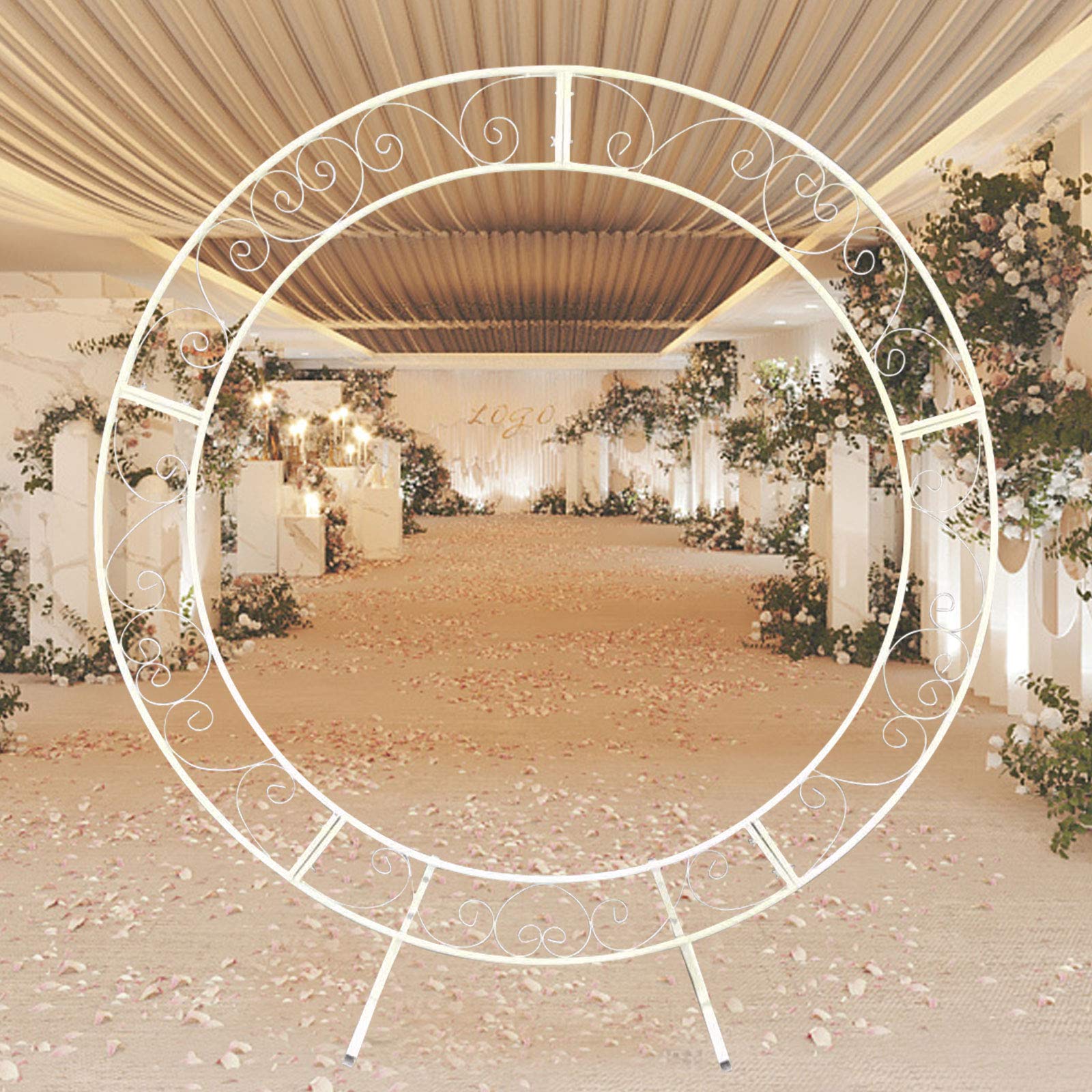 2 m runder weißer Hochzeitsbogen aus Eisen mit Blumenmotiv für den Außenbereich und Hochzeiten, Hintergrund für Schilder und Fotos, Ele Decor für Zeremonien und Empfänge