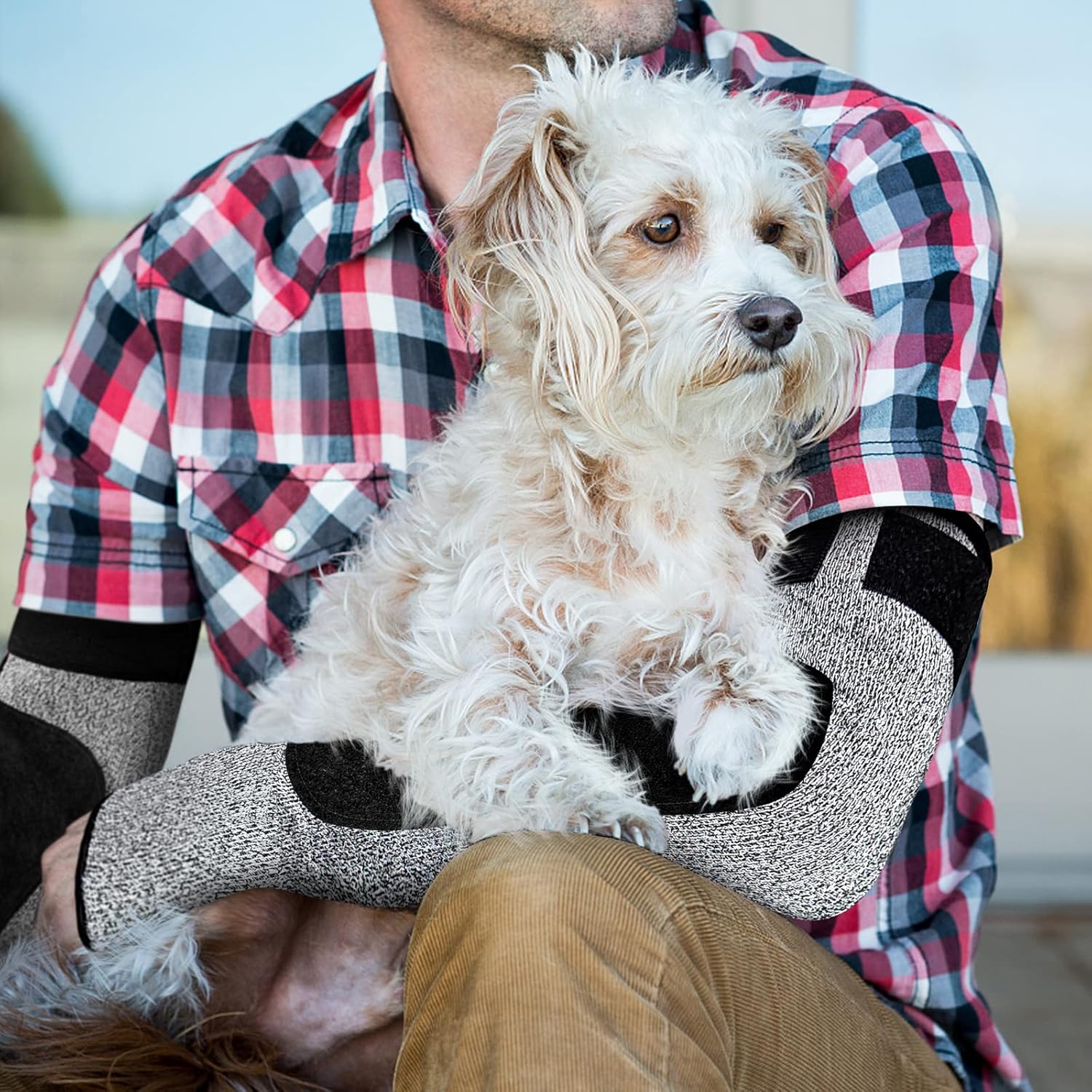 MIG4U Cut Resistant Sleeves with Leather Patches, Arm Safety Protection for Men and Women Thin Skin, Anti Puncture Level 5 Protective Arm Sleeve in Gardening, Farm, Welding, 18''