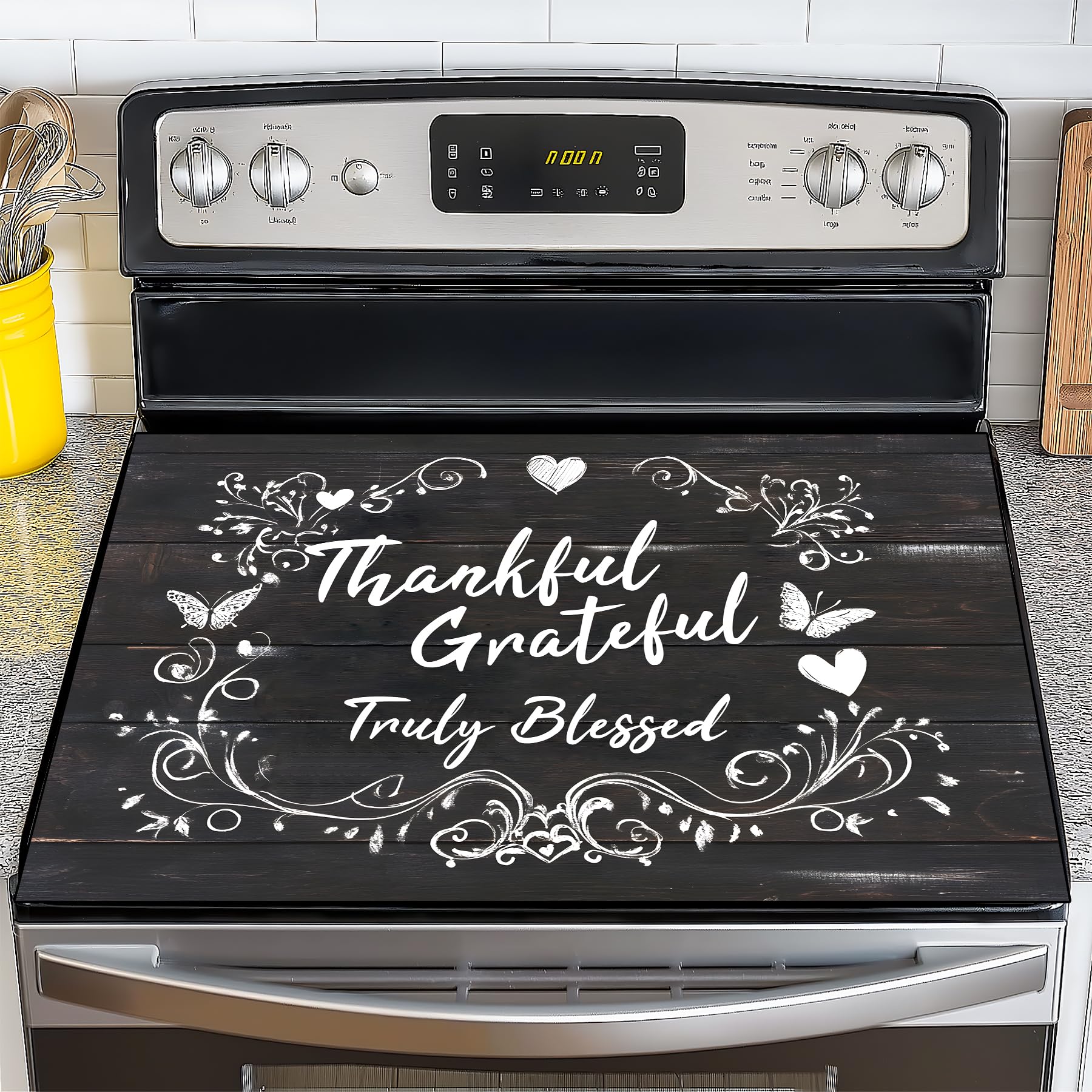 Stove Top Cover for Electric Stove,Glass Stove Top Cover, Heat Resistant Glass Cooktop Cover, Stovetop Protector, Kitchen Decor, Dish Drying Mats Cover for Ceramic Washer Top 28.5x20.5 inch