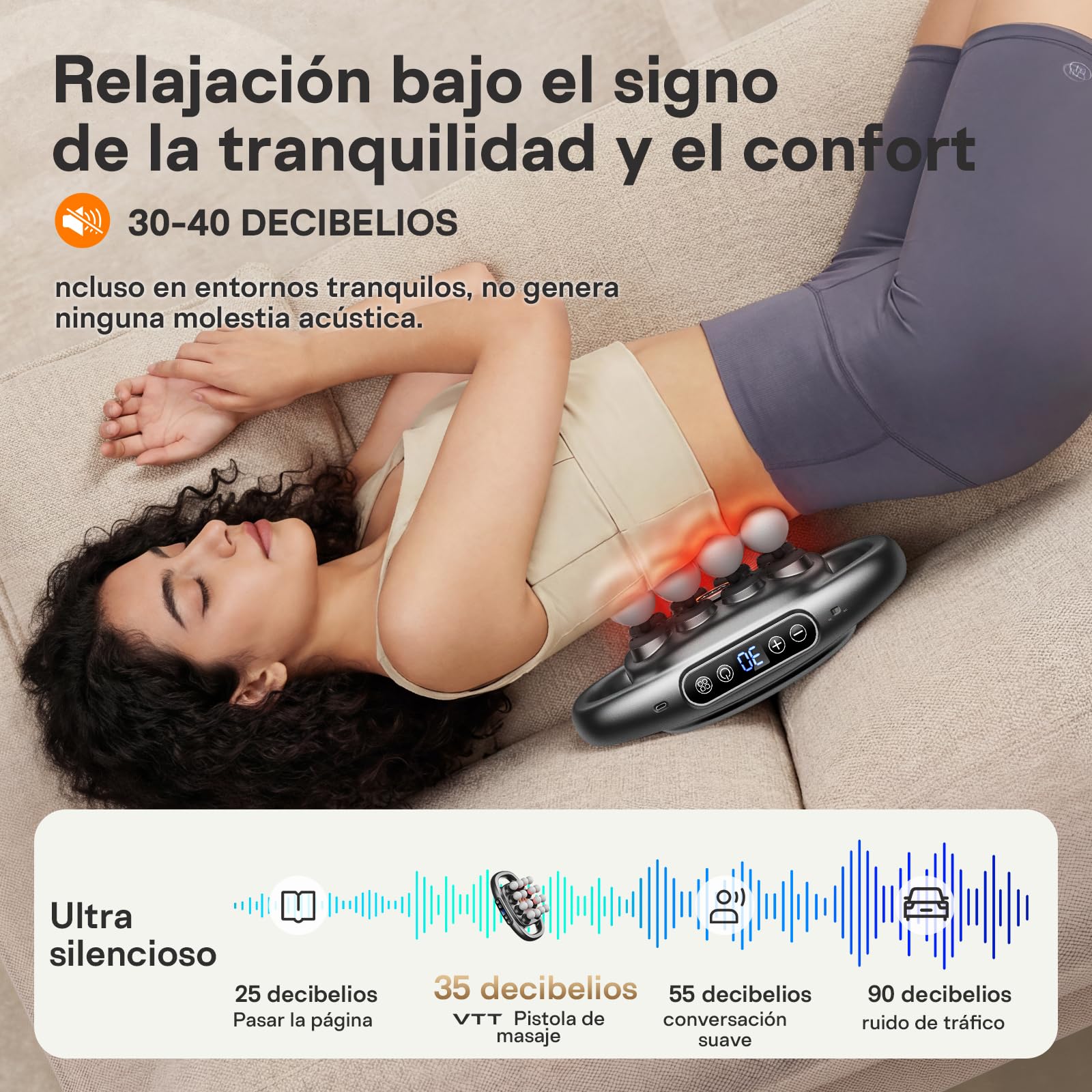VTT Pistola de masaje con 16 cabezales,masajeador cervical y espalda,pistola de masaje muscular silenciosa.3 modos y 30 velocidades ajustables para relajar hombros,espalda y piernas