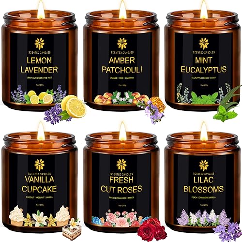 Miniatura 10 de Velas aromáticas para el hogar, paquete de 4 velas de 28 onzas, regalos para mujeres, velas grandes con aroma de soja, lavanda fresca rosa fresca,