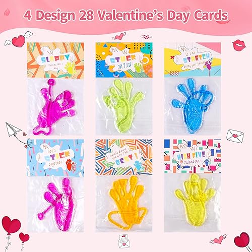 Miniatura 2 de Weceit Paquete de 28 regalos para el día de San Valentín para el aula de niños, manos adhesivas a granel con tarjetas de San Valentín, juguetes