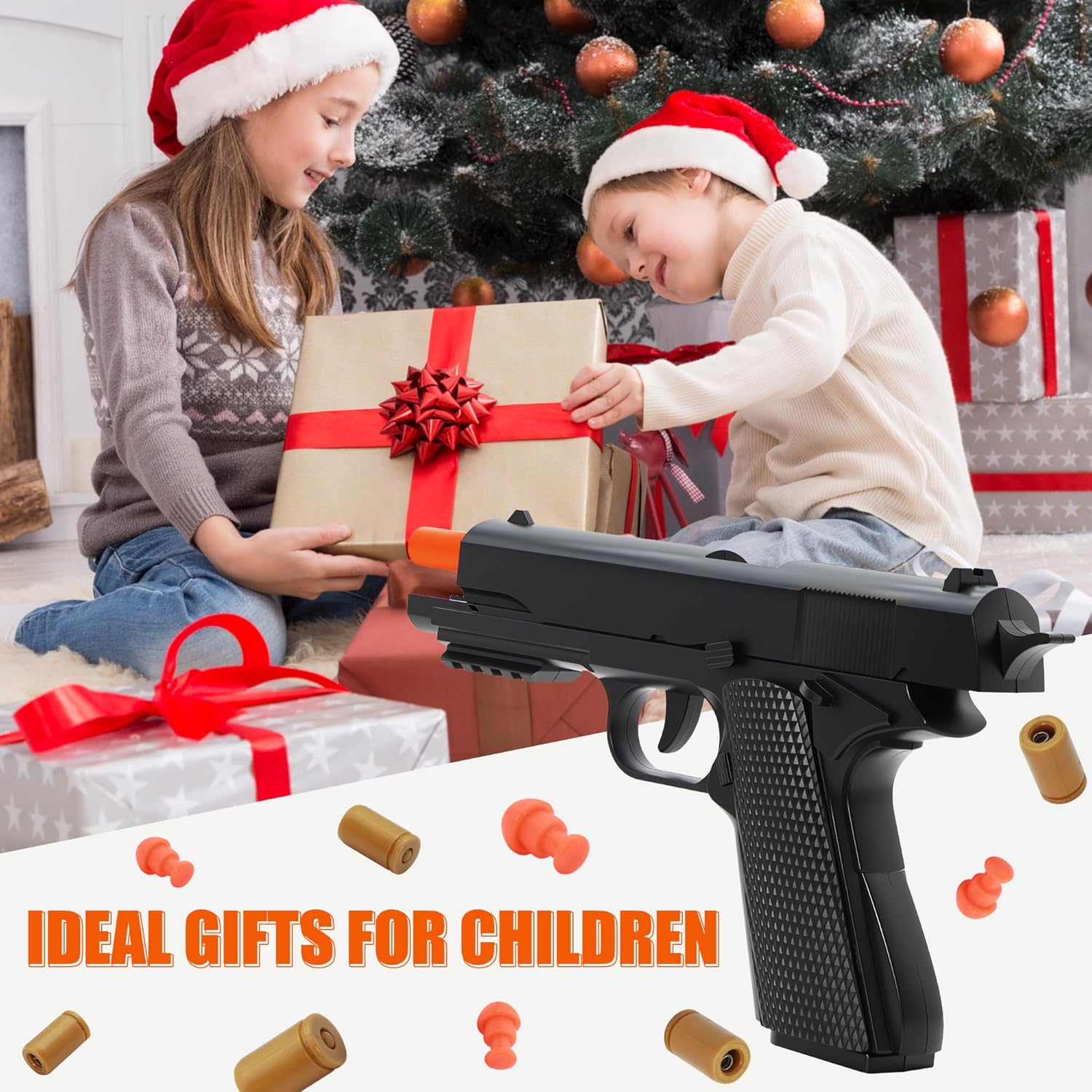 Soft Bullet Toy Gun with Shell Ejecting,Gun Fidget Toy with 100 Soft Bullets, 12 Shells and 2 Magazines,Education Toy Model,Christmas Birthday Gifts for Boys&Girls Kids Adults Age 8+(Black)