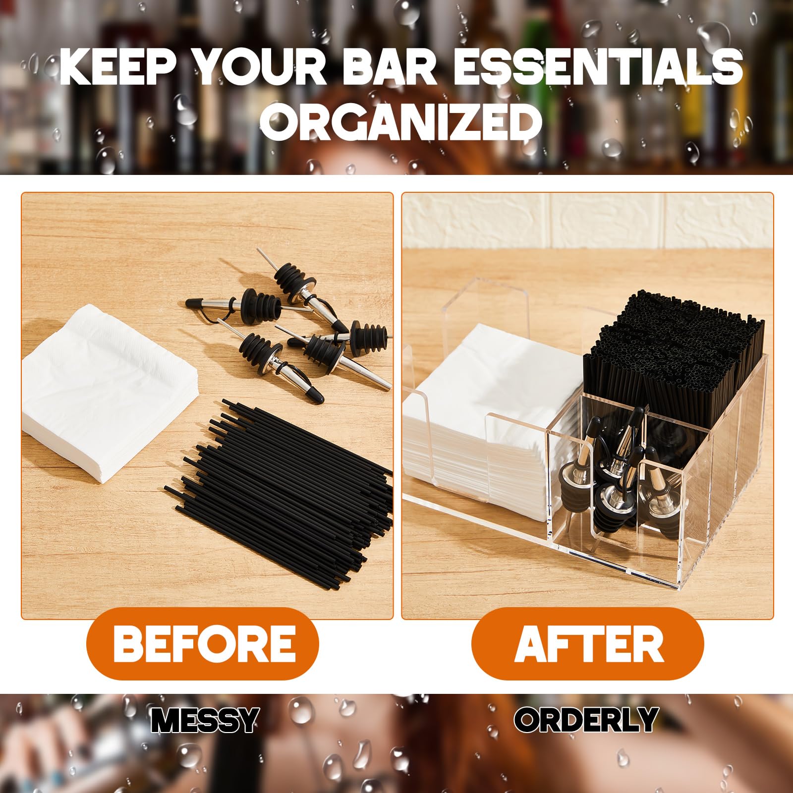 Mifoci 2 organizadores para bar con 6 compartimentos, servilleteros de bar, pajitas de cóctel y palillos de dientes, condimentos para el hogar, oficina, cocina, encimera, 9.5 pulgadas de largo x 5.9