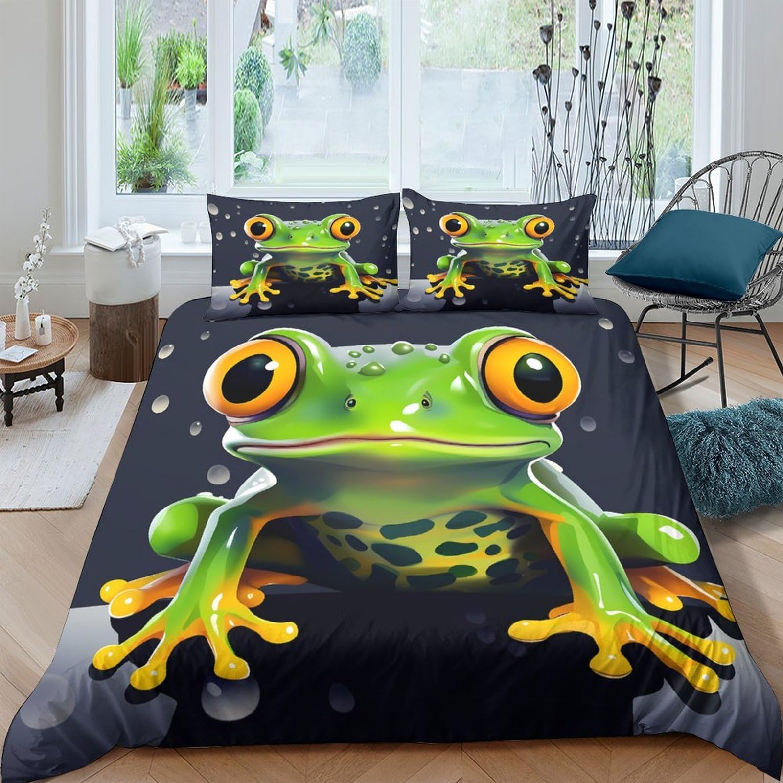 Ctjqhvkz Style-10 3D Printed Tree Frog Fitted Sheet Microfiber Soft Green Animal Mattress Cover For Bedroom Dorm Adult Youth Decor Single（135X200cm）