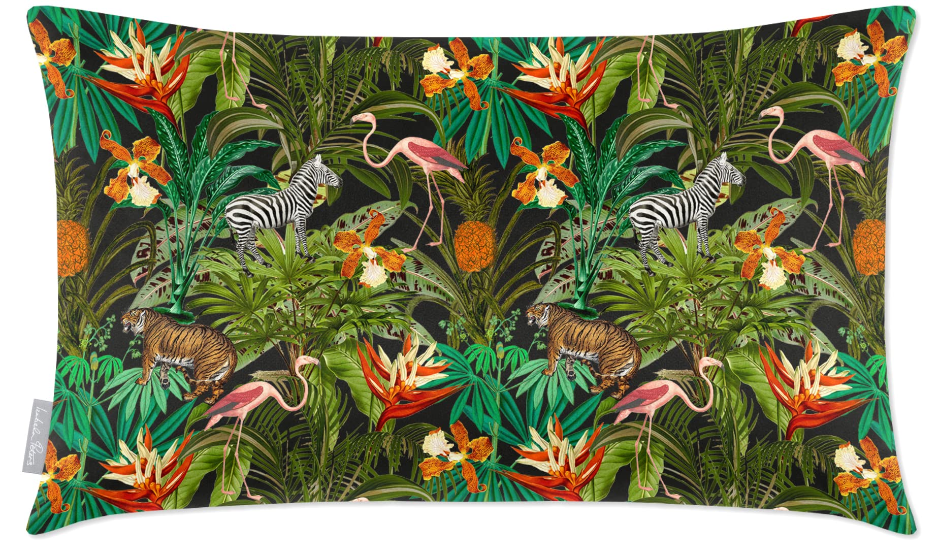 Izabela Peters Charcoal Eco-Friendly Velvet Cushions - Jungle Fusion - 50 X 30 Cm, Set Of 2, Sofa & Chair Cushions