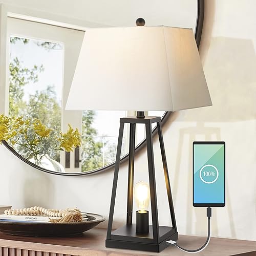 Miniatura 5 de Eyely EYL8503A - Lámpara de mesa LED de hierro industrial clásica de 28.5 pulgadas con puerto de carga USB para sala de lectura, sala de estar,