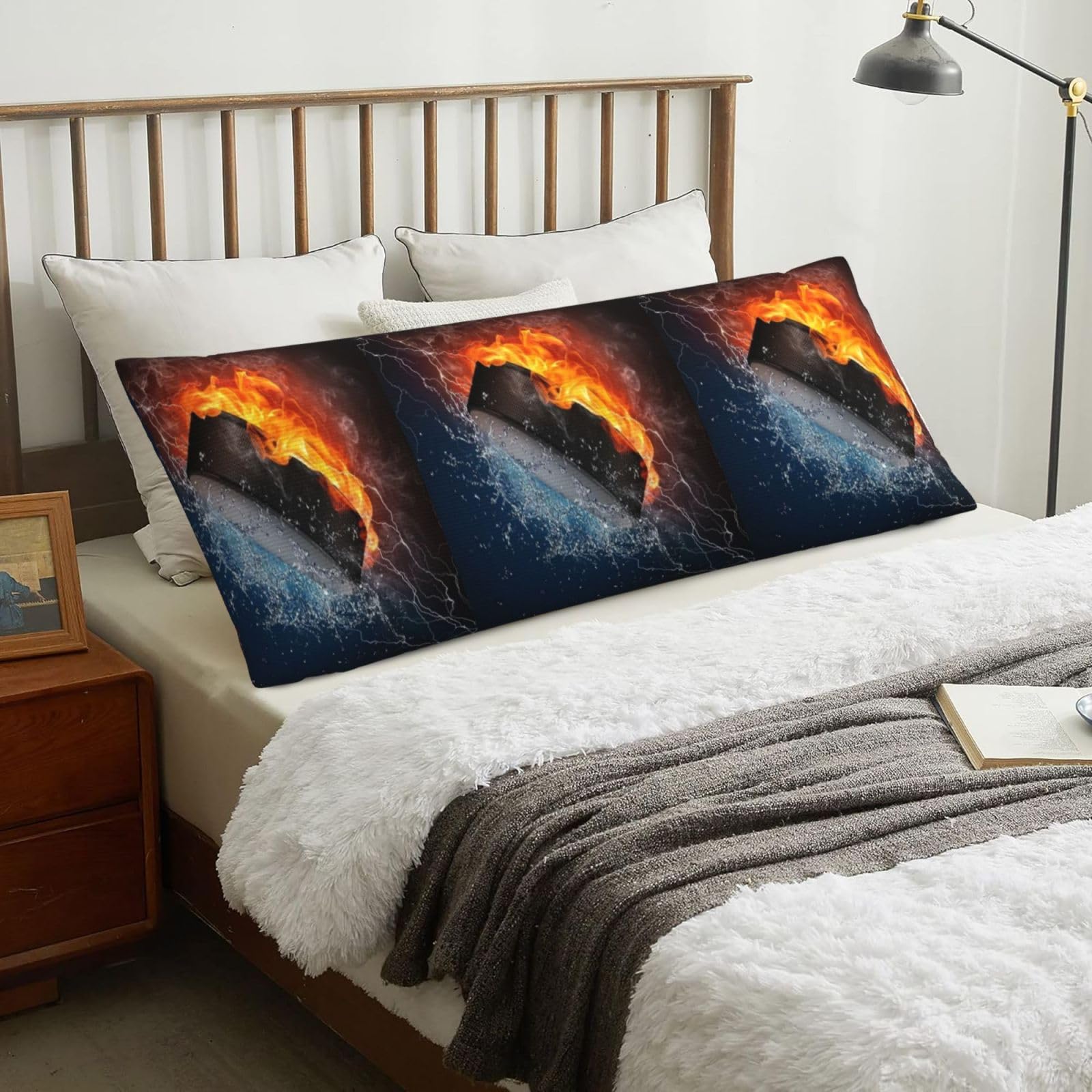 Ice Hockey Fire, Body Pillow Cover with Zipper,Long Body Pillowcase 20 x 60 in