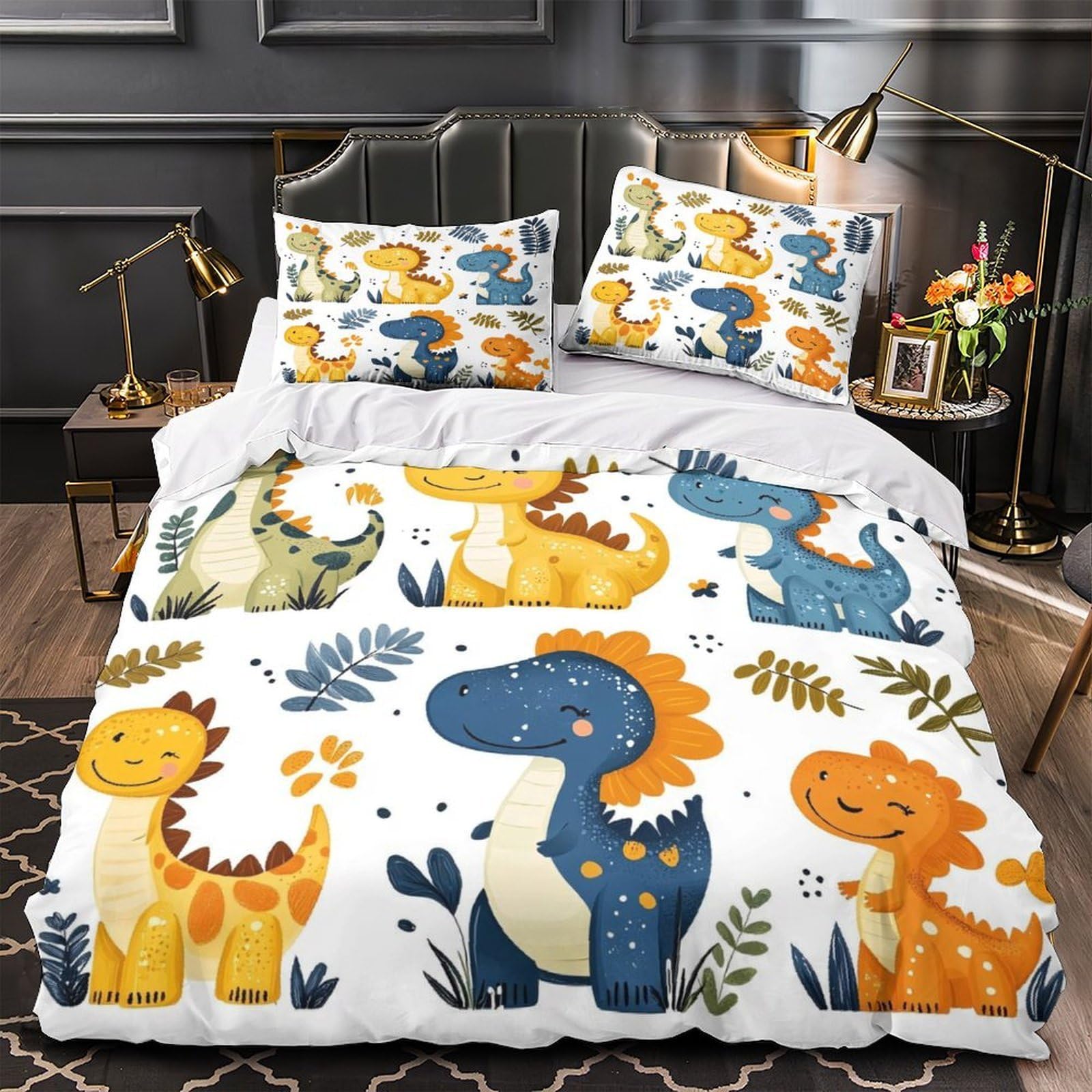 Housse de couette dinosaure 140x200 microfibre lit simple enfant hypoallergénique 3D