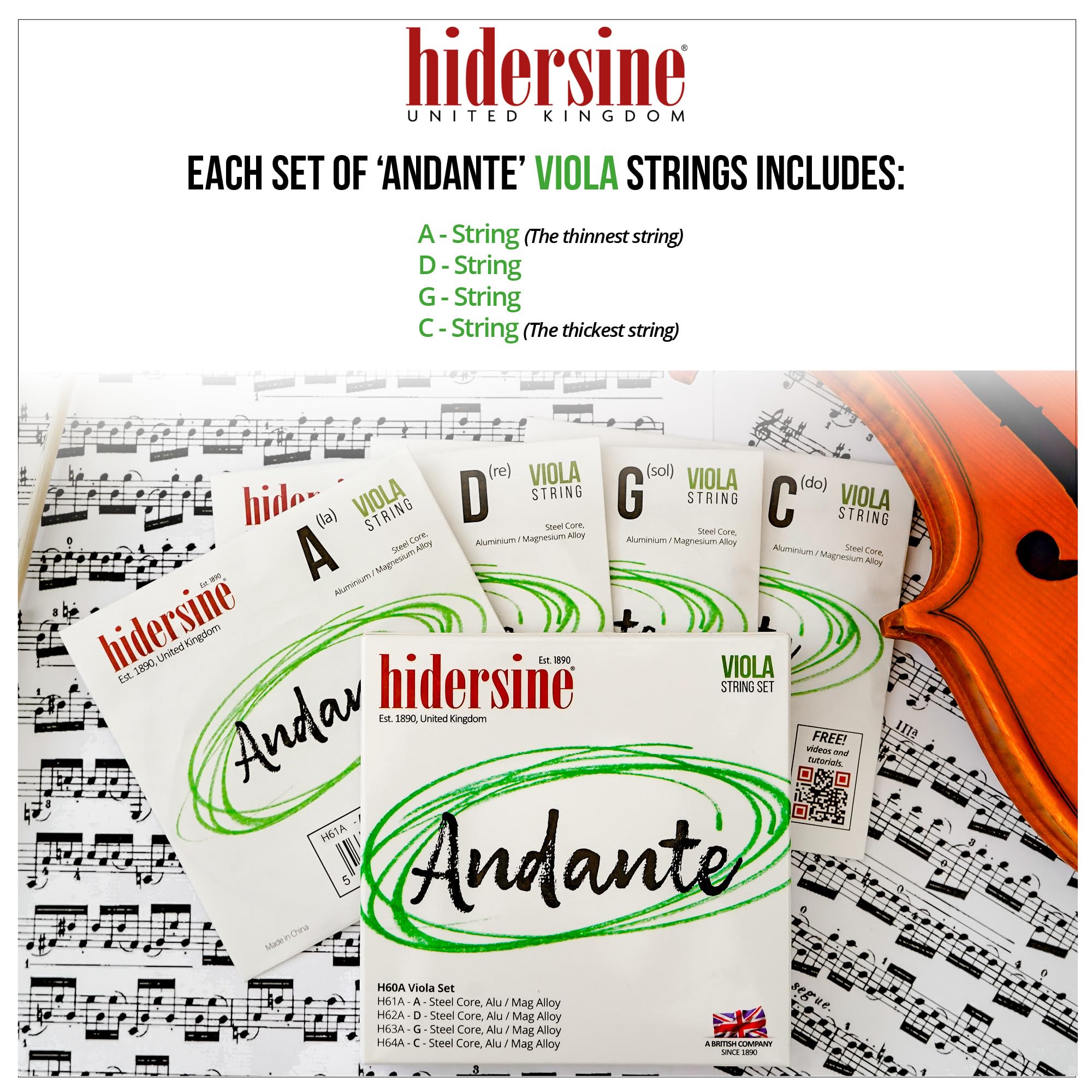 Hidersine Andante Viola String SET. Steel Core - Image 2