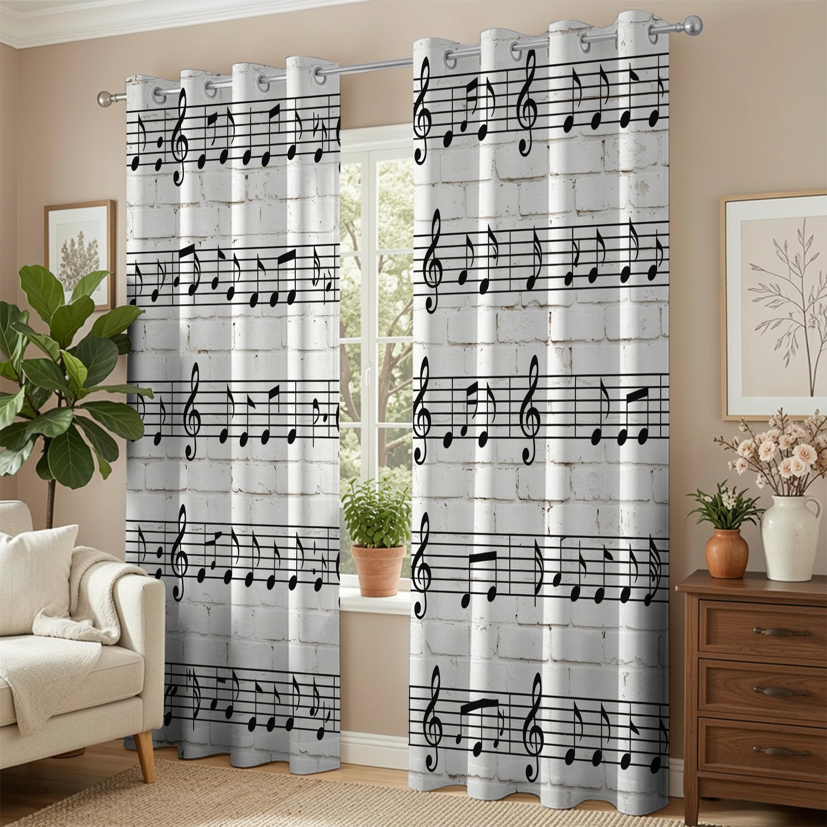 Cortinas Salón Opacas Patrón de Partituras Cortinas Térmicas Aislantes con Ojales 2 Piezas 3D Notas Musicales Cortina Blackout para Dormitorio Ventanas 2X 140x240 cm C/1780