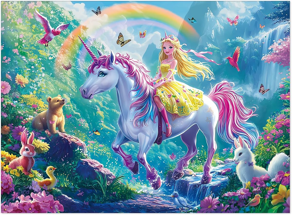 200Pcs Jigsaw Puzzle, Princess Unicorn Family Game for Kids Teen