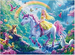 200 Pieces Jigsaw Puzzles for Adults and Teens and Kids Family Happy Games Unicorns Princess Puzzle for Kids (Enchanted Forest Ride)