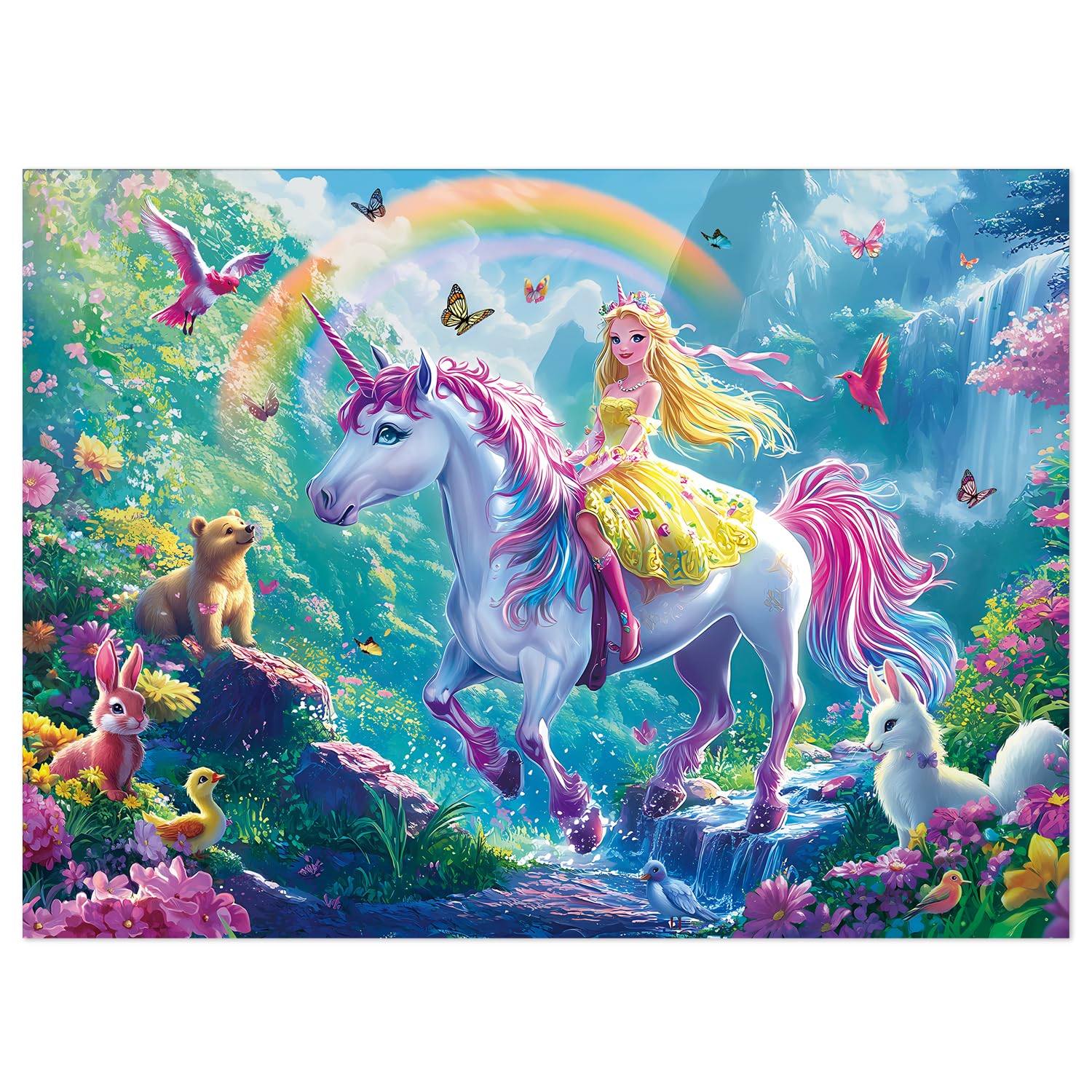 Fishwisdom 200 Pieces Jigsaw Puzzles for Adults and Teens and Kids Family Happy Games Princess Unicorns World for Girls (Enchanted Forest Ride)