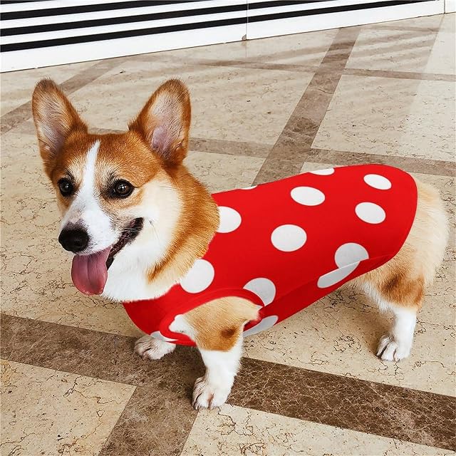 Foto 4 de 7 de Camisas para Perros con Lunares Rojos y Blancos, Camisetas de Verano para Mascotas, Camiseta sin Mangas Suave