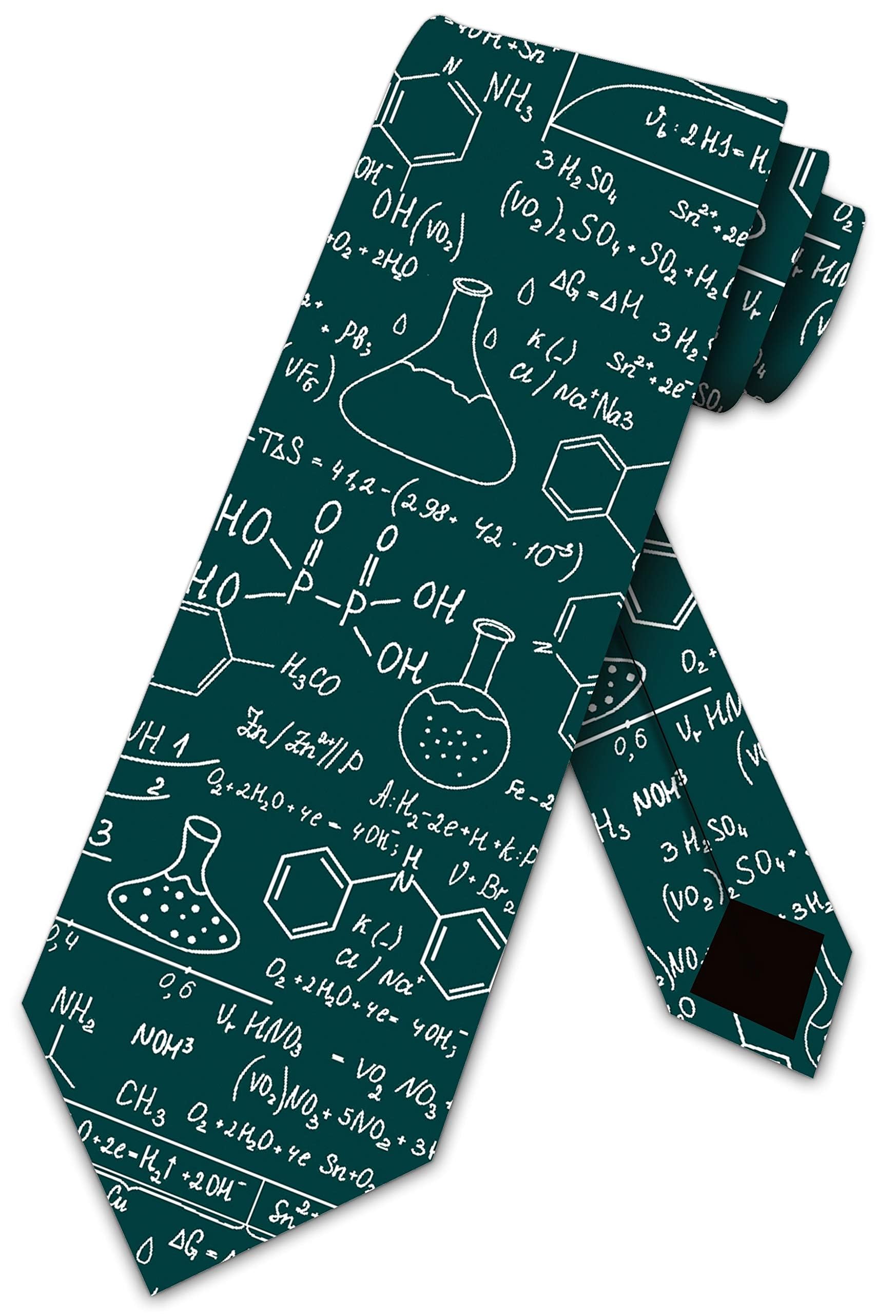Three Rooker Men's Green Background Science Ties Chemistry Equations Necktie By One Size