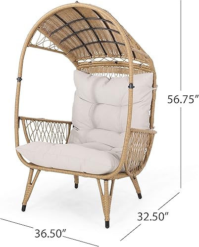 Vista 3 de GDFStudio Joanna - Silla de mimbre para exteriores con cojín, color marrón claro y beige