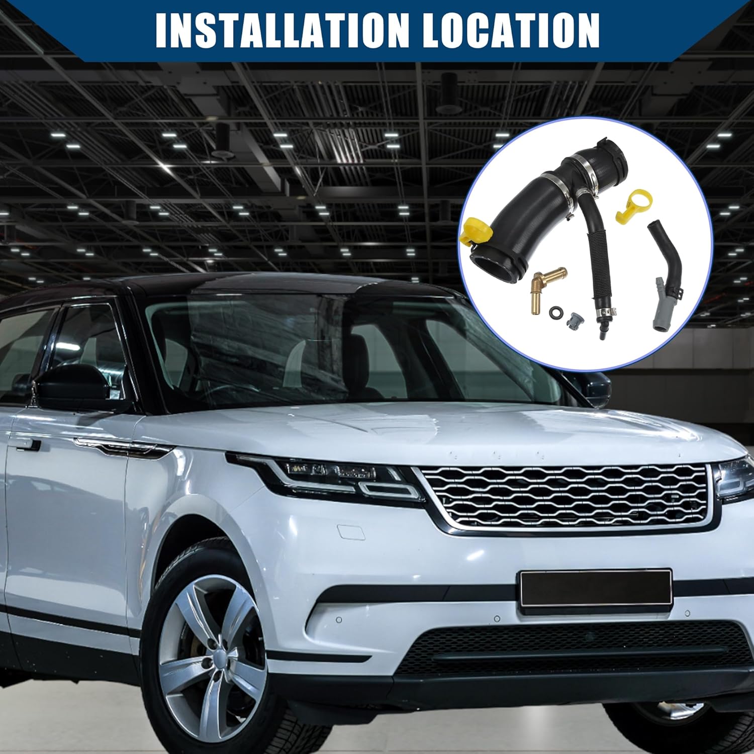 LR049990/LR045239 Thermostat Tube & Heater Outlet Hose for Land Rover Range Rover, Discovery, Defender / Black Rubber & Metal / 1 Set