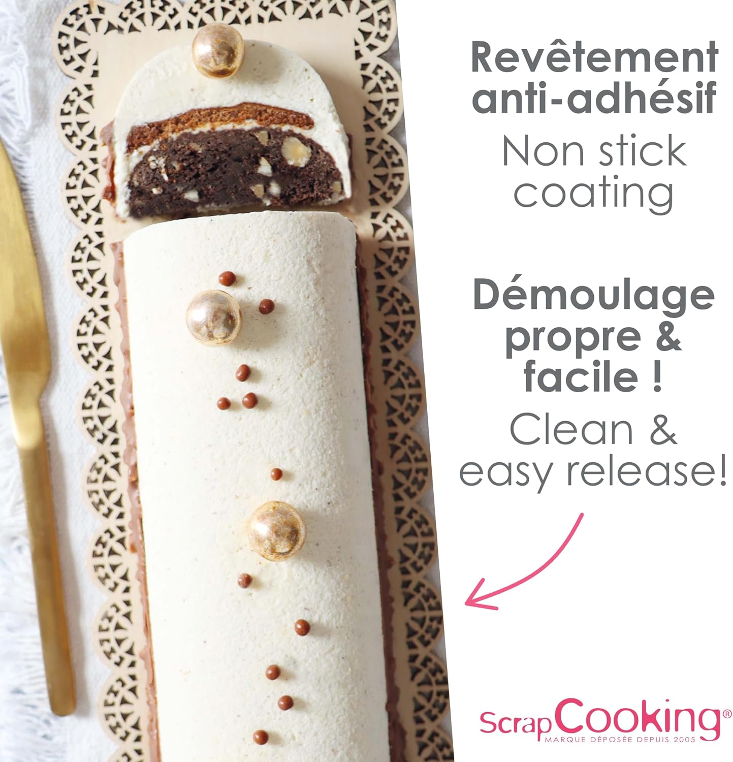 ScrapCooking - Steel Log Mould 28cm - Non-Stick Coating - Cake & Cake Mould - Christmas Metal Cylindrical Mould - Oven & Freezer Safe - Beige - 1293