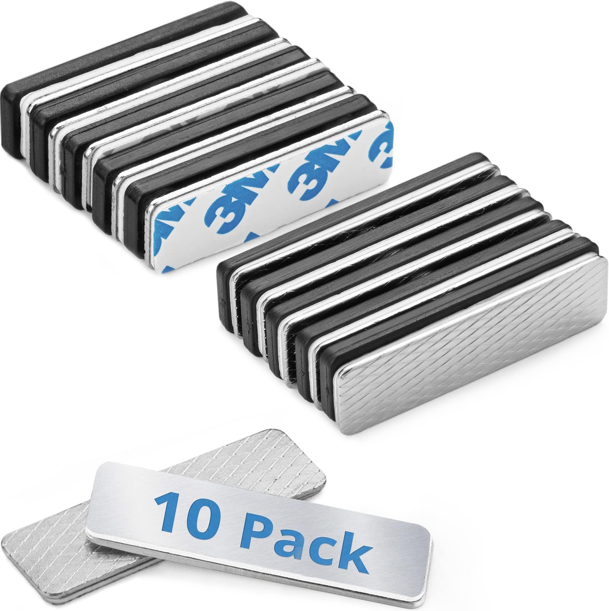 Adhesive Two-Piece Design Name Tag Magnets (10 Badge Holder Magnet, 1.75 x 0.5 inches), Name Tag Magnet Backs w/ 3 Extra-Strong Neodymium Magnets for ID Badge Holders