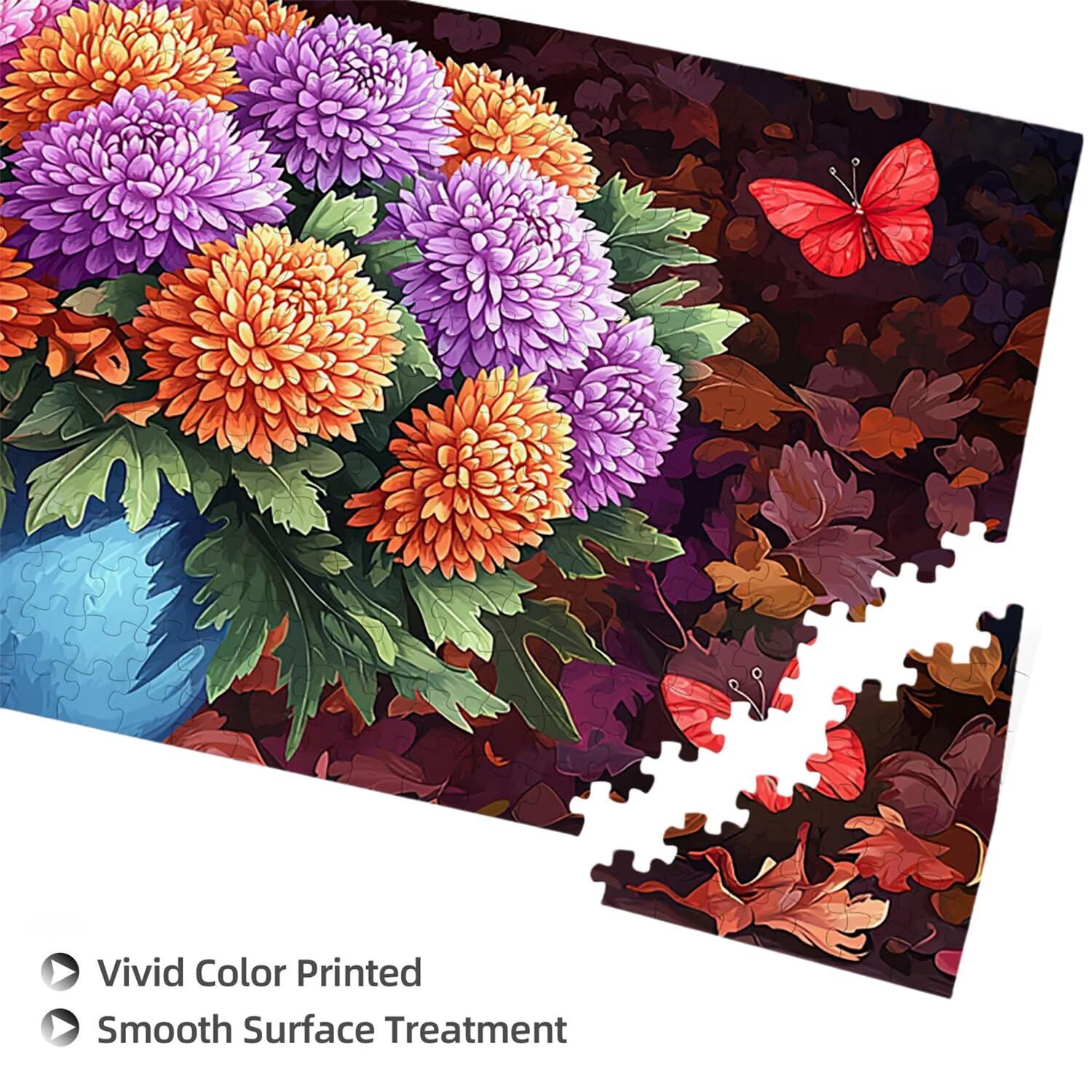 Drewniane puzzle dla dorosłych 900 sztuk - wazon motyl, gra logiczna grafika dla dorosłych, druk w wysokiej rozdzielczości puzzle wielokolorowe kreatywne hobby prezent b-487