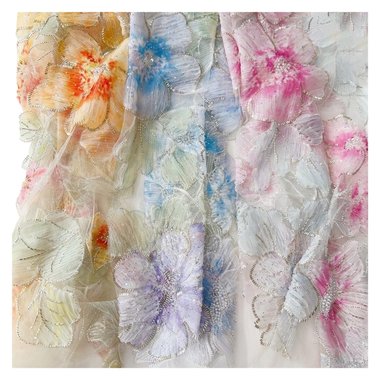 Tela De Tul 1PCS 50.3in*12.5in Floral Tie Dye Mesh Fabric