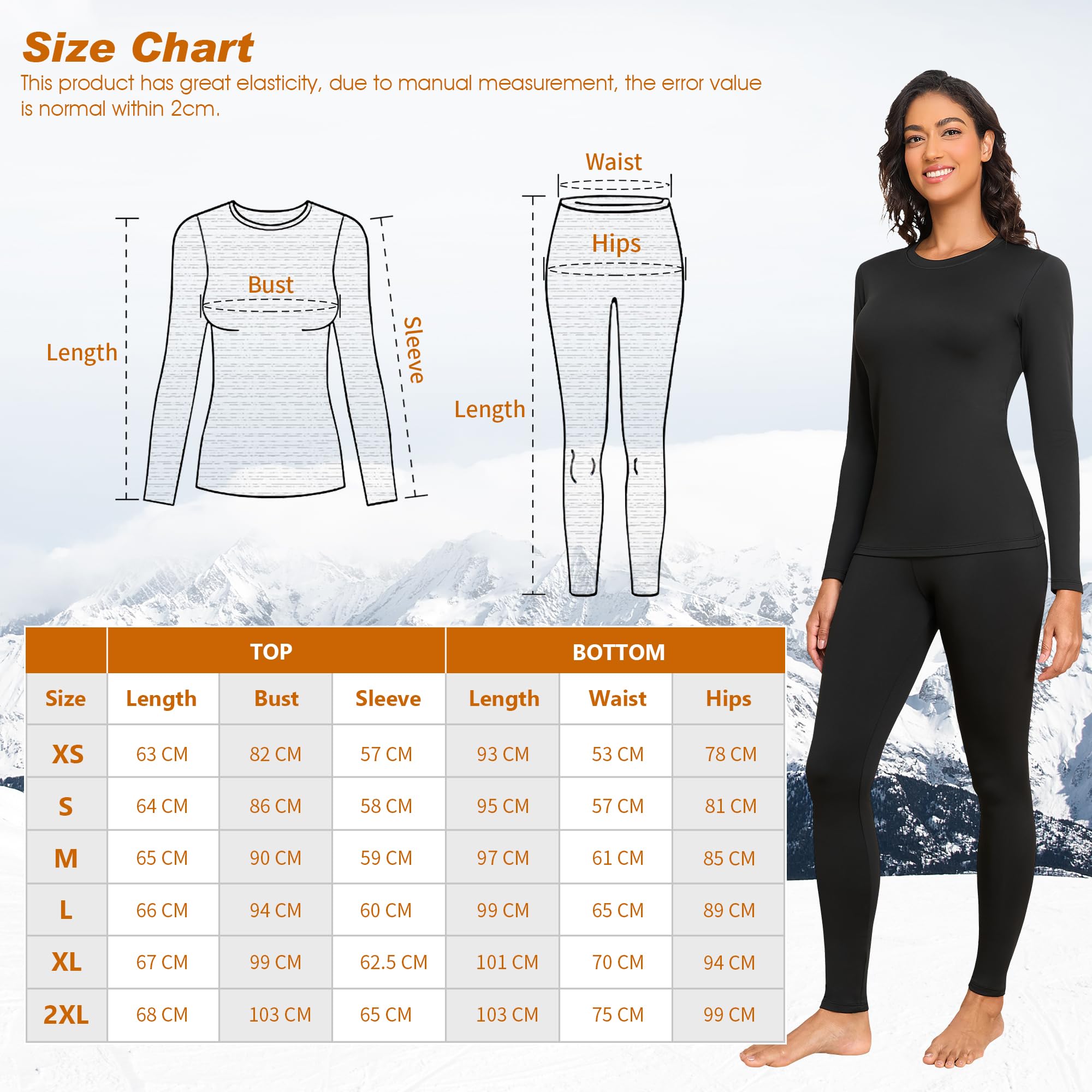 HiZiTi Camiseta Termica Mujer Invierno Conjunto Interior Termico Manga Larga Ropa para el Frio Extremo Camisetas Mallas Pantalones Leggings Térmicos Ropa Nieve Negro Blanco