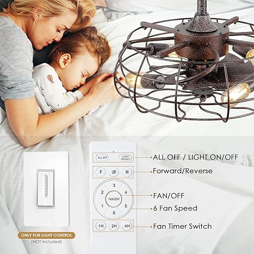 Miniatura 5 de Asyko Ventiladores de techo enjaulados de 20 pulgadas con luces, ventilador de techo sin aspas con control remoto, kit de luces de ventilador de