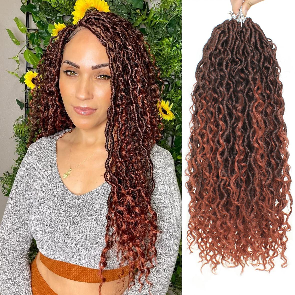 Amazon.com : ZRQ 8 Packs Curly Faux Locs Crochet Hair 18 Inch Ginger  Goddess Locs Crochet Braids Hair ,Pre Looped River Boho Locs Crochet Hippie  Locs With Curly Ends Synthetic Sft Locs