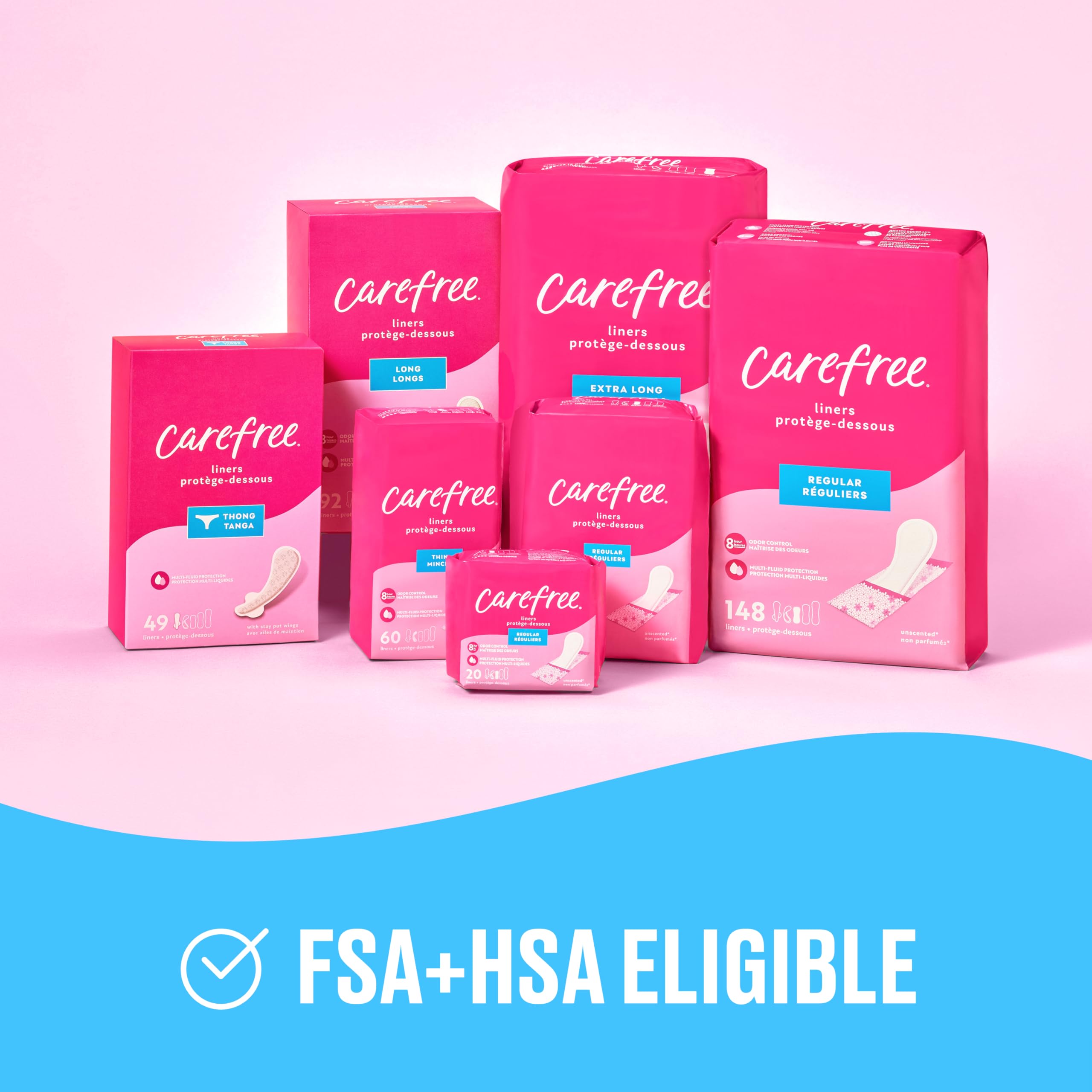 Carefree Regular Panty Liners, Extra Long, Unscented, 93ct, 8 Hour Odor Control